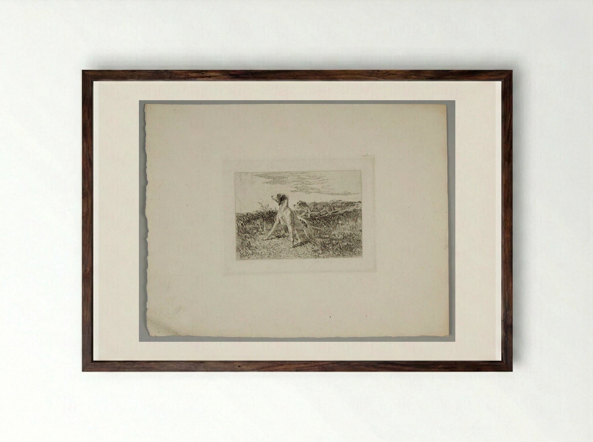 Two Pointers - Karl Bodmer - Framed Print Dark Wood