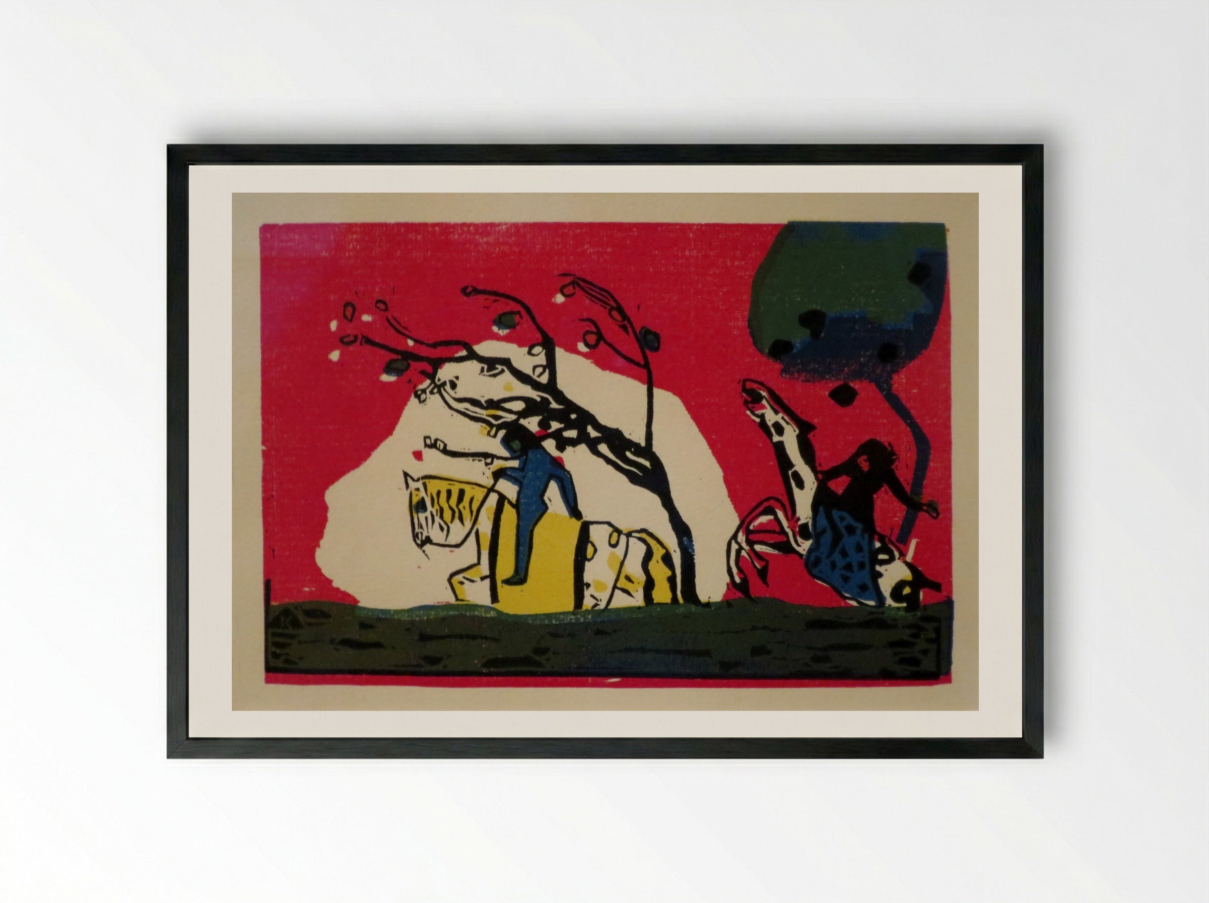 Two Riders against a Red Background - Wassily Kandinsky - Framed Print Black