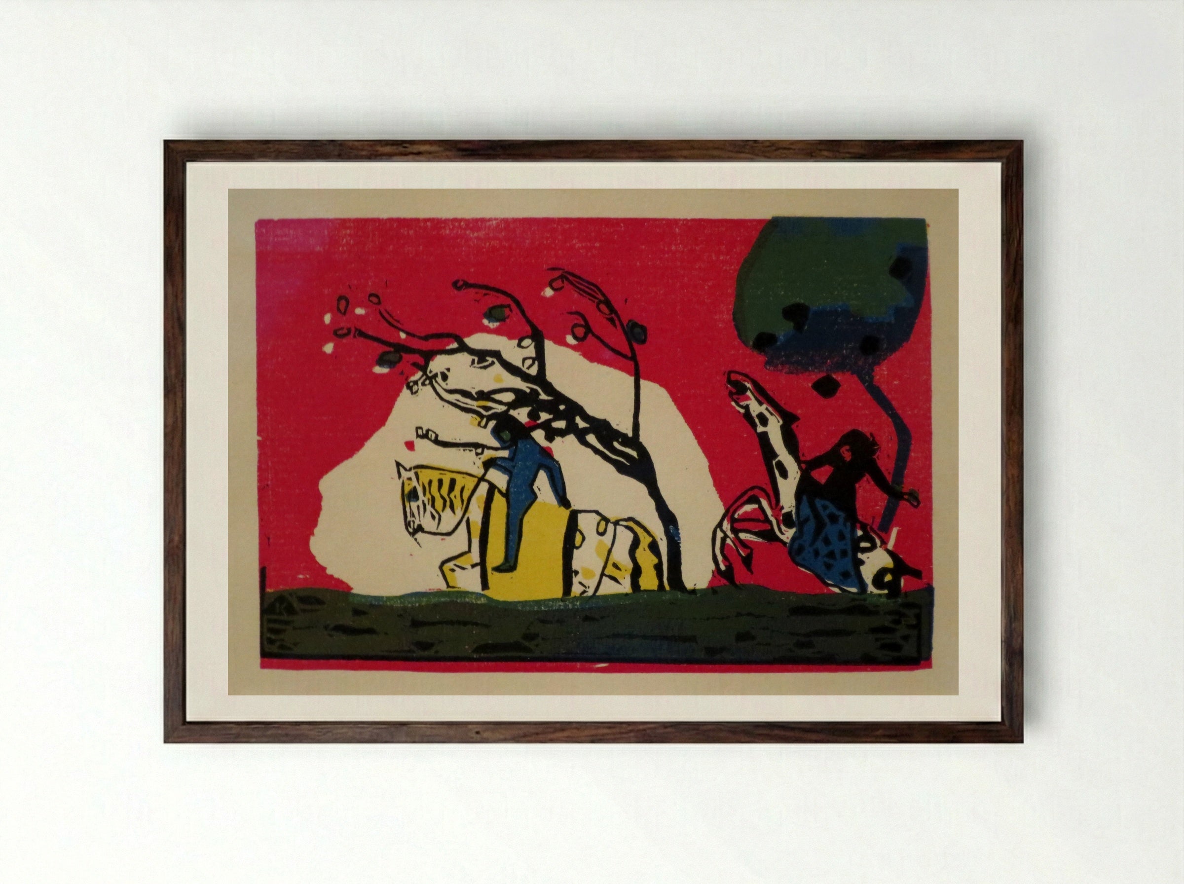 Two Riders against a Red Background - Wassily Kandinsky - Framed Print Dark Wood