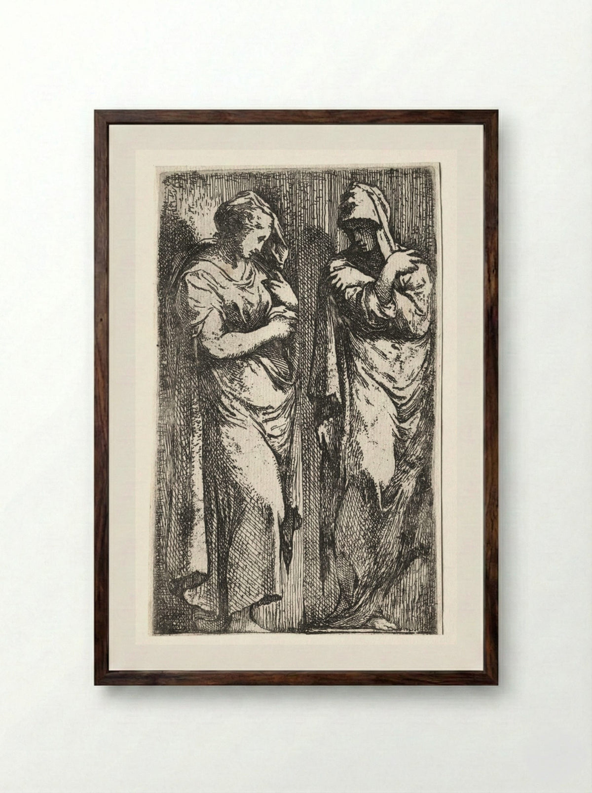 Two Roman Women - Francesco Primaticcio - Framed Print Dark Wood