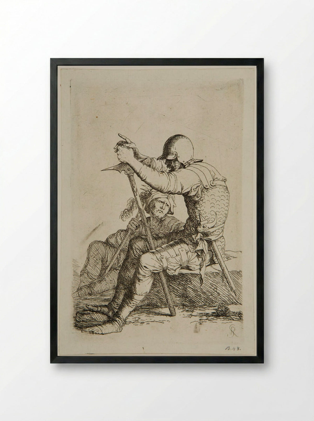 Two Seated Soldiers - Salvator Rosa - Framed Print Black