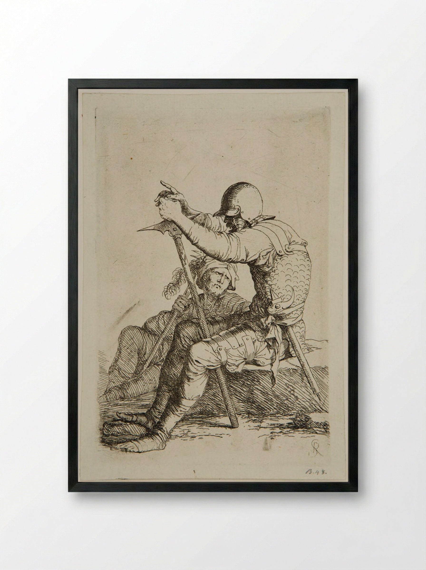 Two Seated Soldiers - Salvator Rosa - Framed Print Black