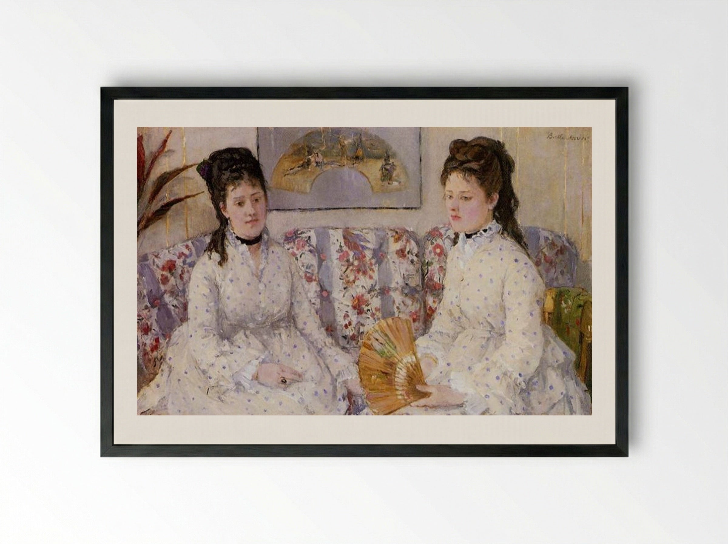Two Sisters on a Couch - Berthe Morisot - Framed Print Black