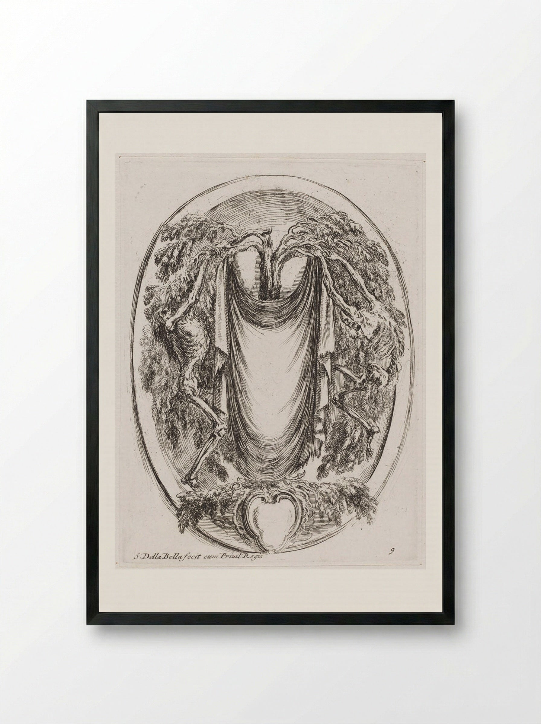 Two Skeletons Splitting Apart a Tree - Stefano Della Bella - Framed Print Black