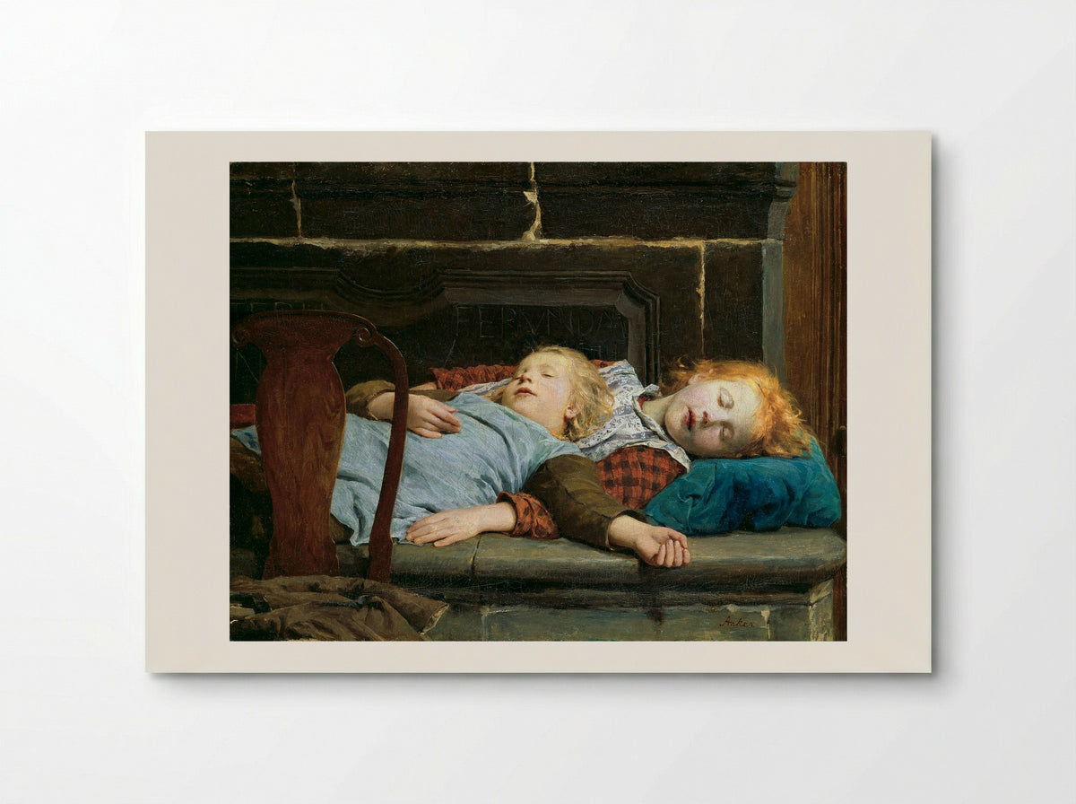 Two Sleeping Girls on a Bench - Albert Anker - Poster