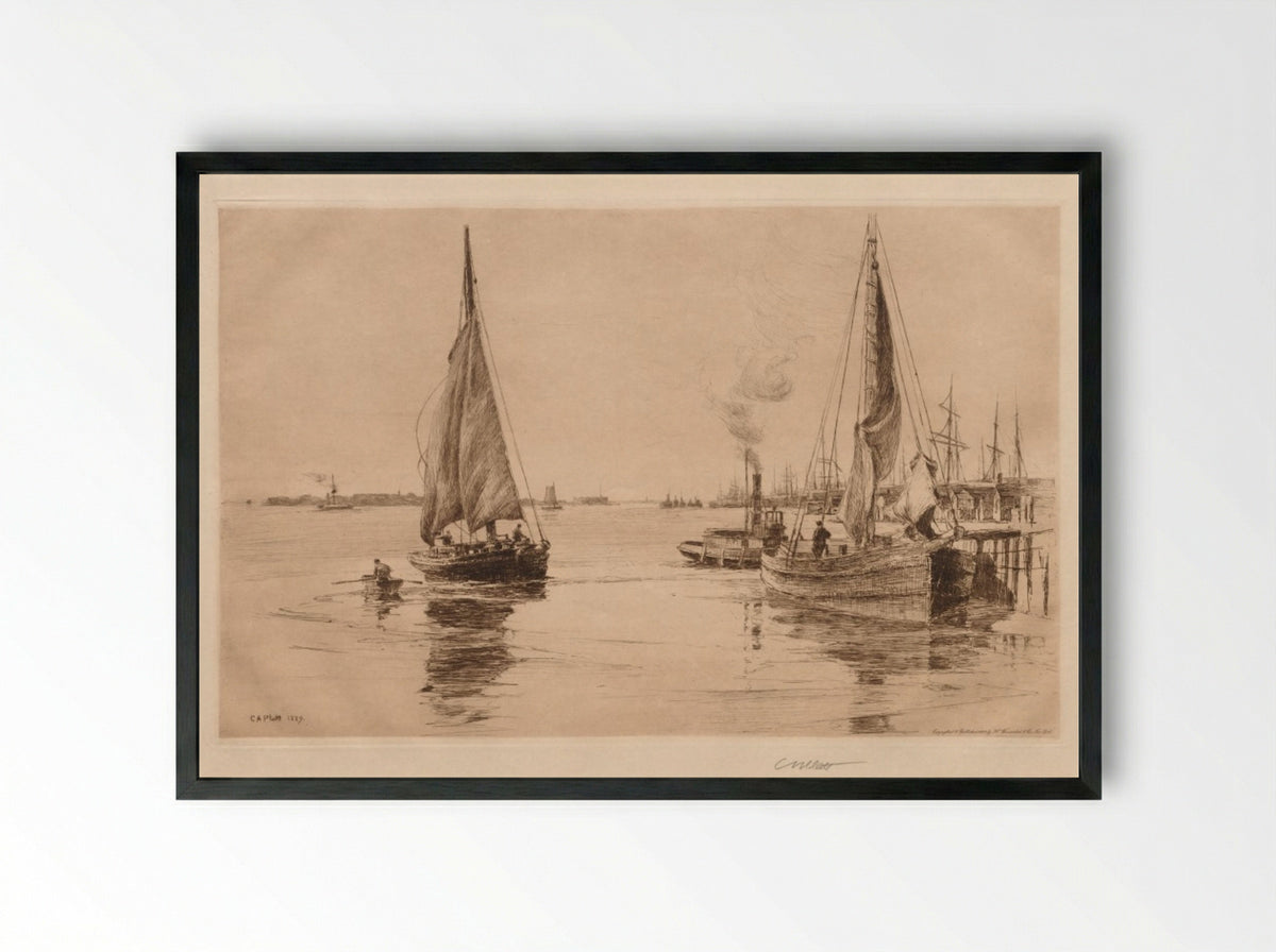 Two Sloops on the East River - Charles Adams Platt - Framed Print Black