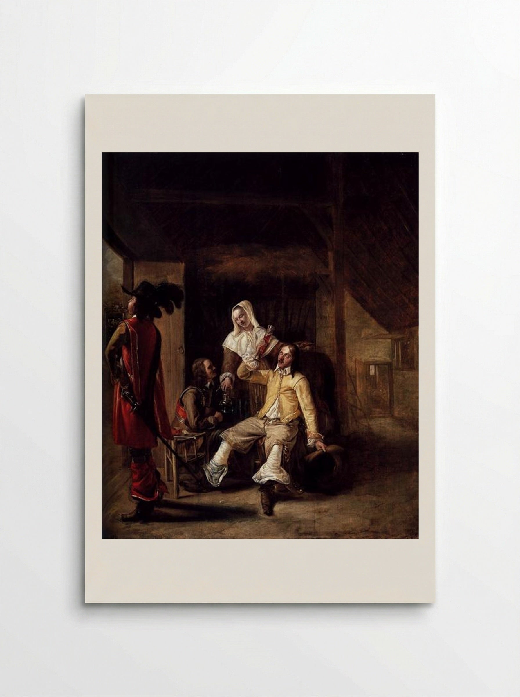 Two Soldiers and a Serving Woman with a Trumpeter - Pieter de Hooch - Poster
