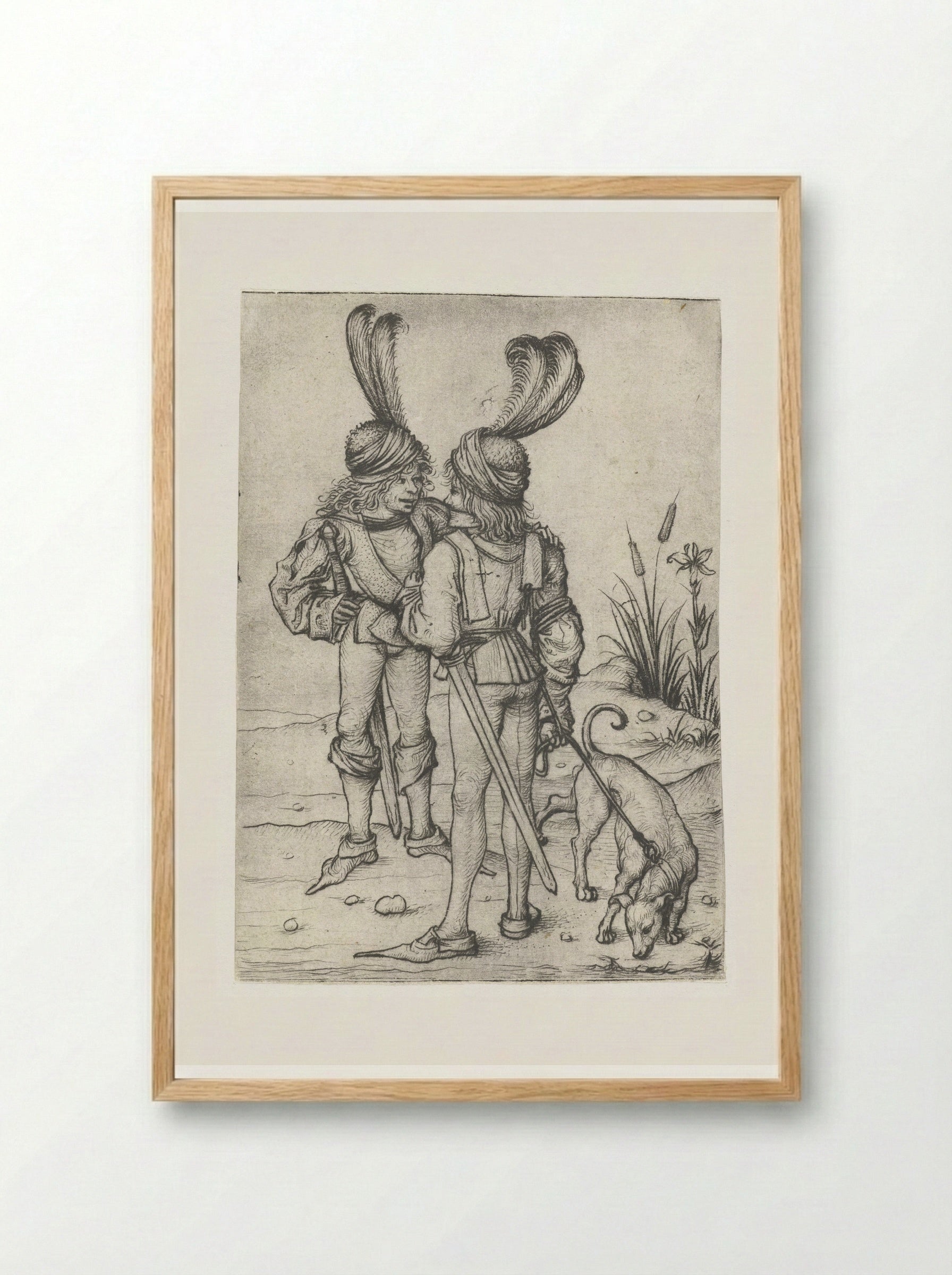 Two Talking Hunters - Master of the Amsterdam Cabinet - Framed Print Wood