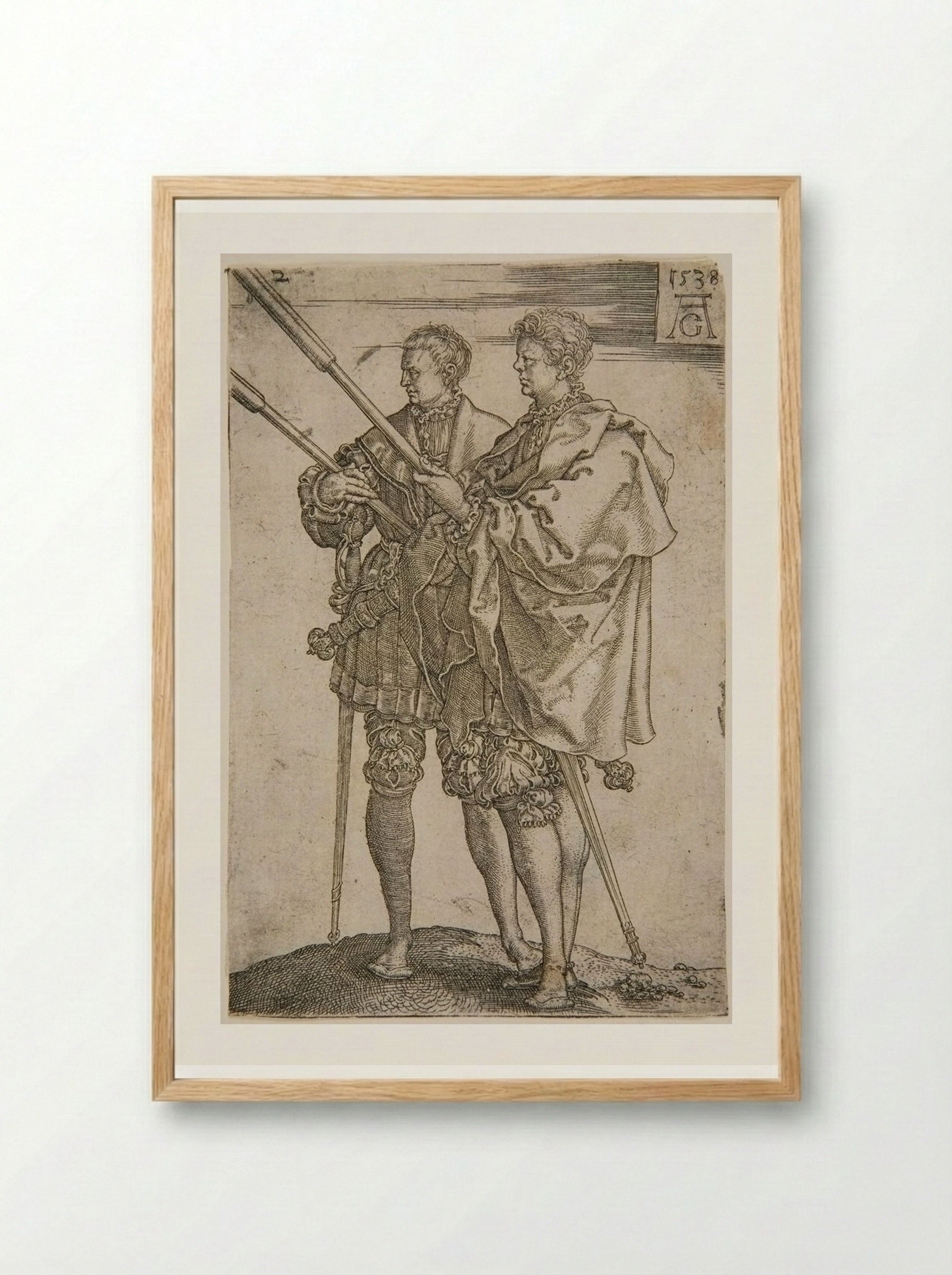 Two Torch-Bearers - Heinrich Aldegrever - Framed Print Wood