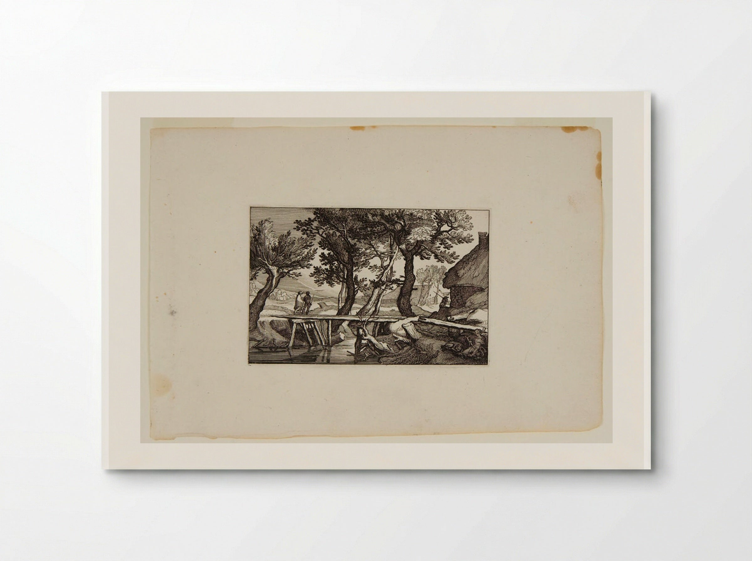 Two Travelers Crossing a Bridge toward a Farm on the Right - Claes Jansz. Visscher - Poster