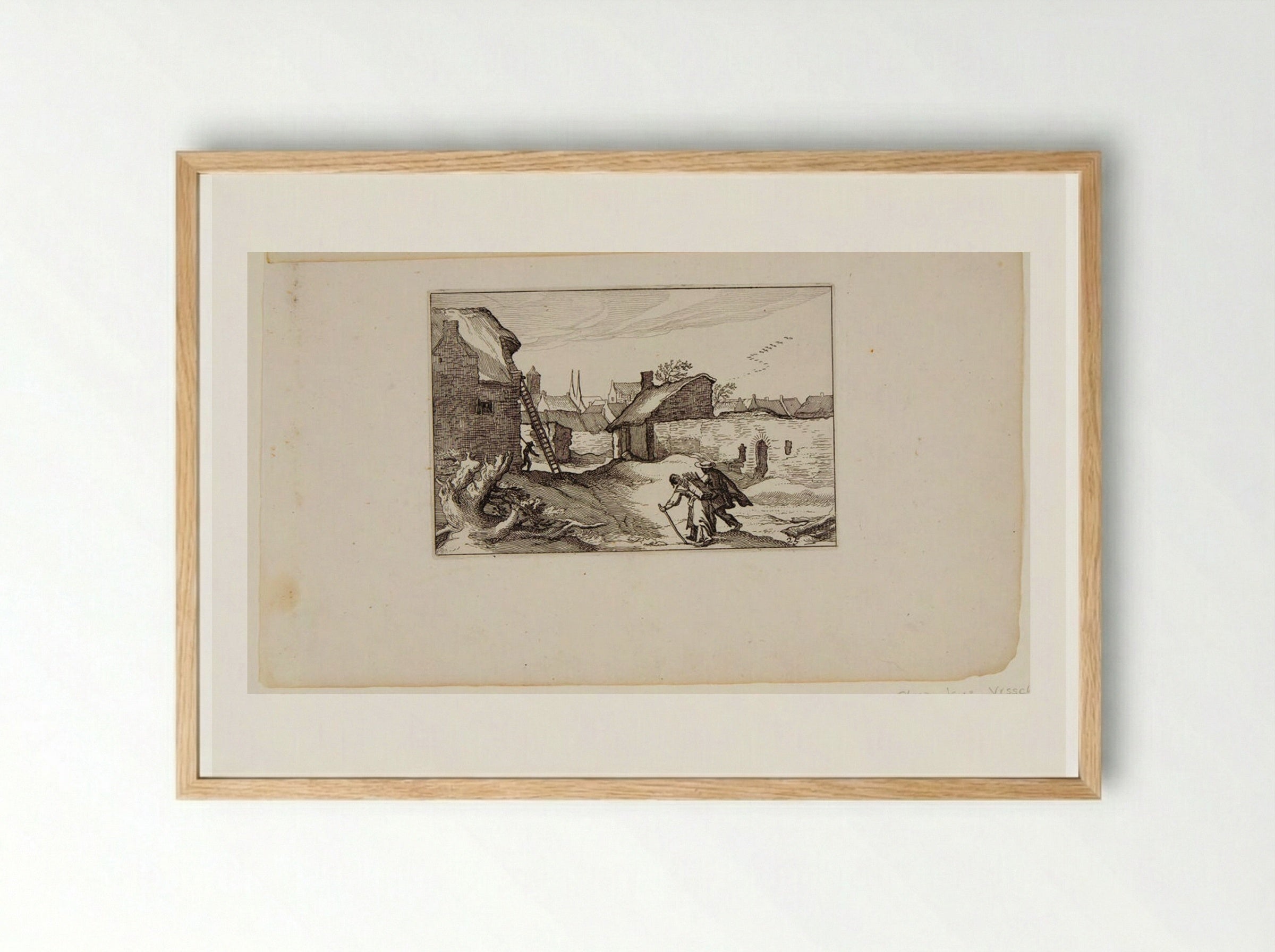 Two Travelers Headed into a Village - Claes Jansz. Visscher - Framed Print Wood