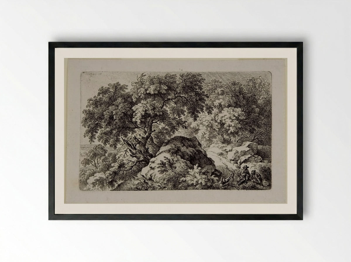 Two Travellers Resting - Ferdinand Kobell - Framed Print Black