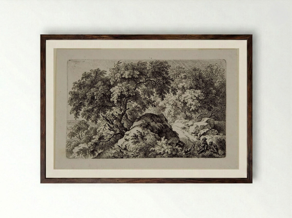 Two Travellers Resting - Ferdinand Kobell - Framed Print Dark Wood