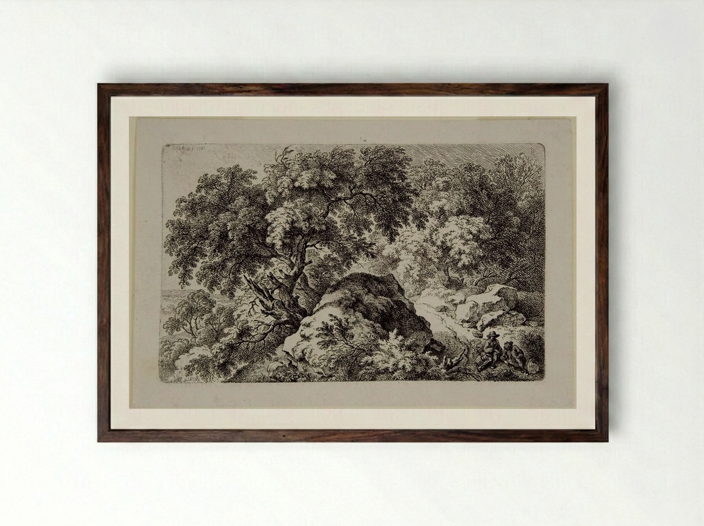 Two Travellers Resting - Ferdinand Kobell - Framed Print Dark Wood