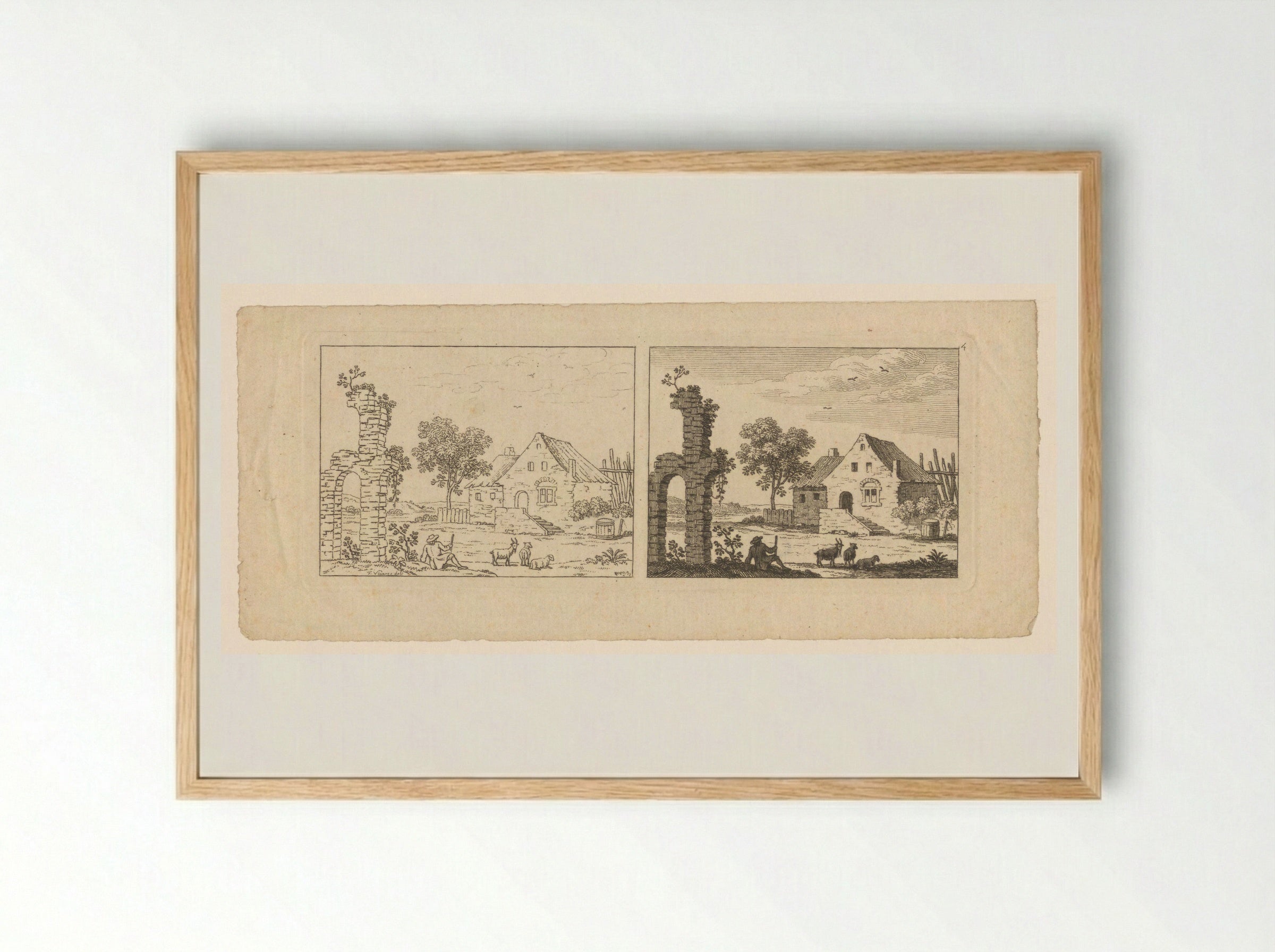 Two Views of a Farmstead and Ruin - François Vivares - Framed Print Wood