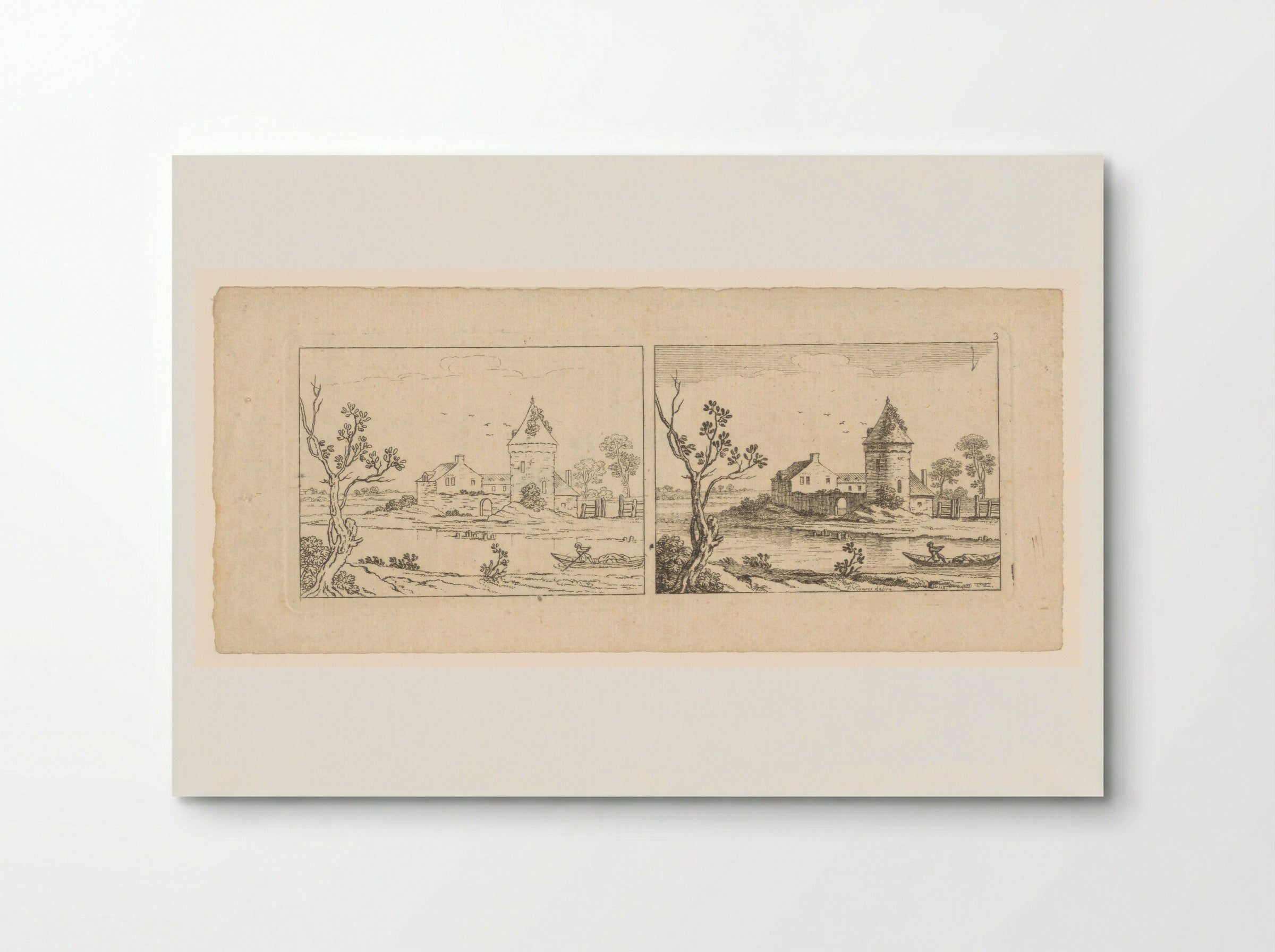 Two Views of a River Scene with a Tower - François Vivares - Poster