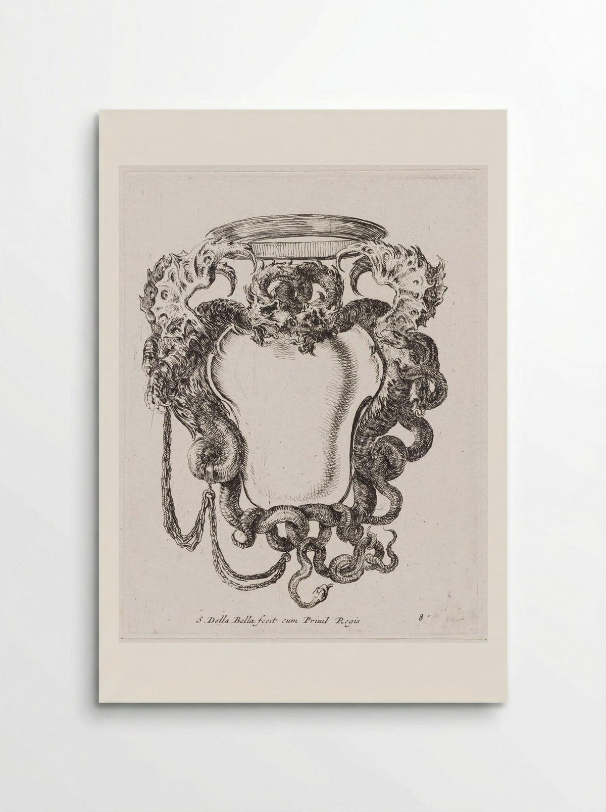 Two Winged Dragons Supporting a Simple Crown - Stefano Della Bella - Poster