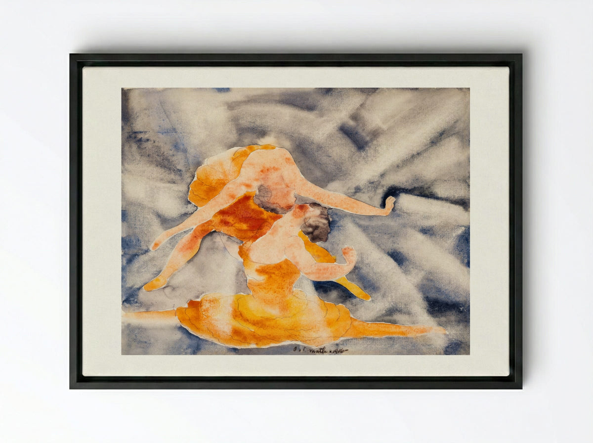 Two Women Acrobats - Charles Demuth - Framed Canvas Black