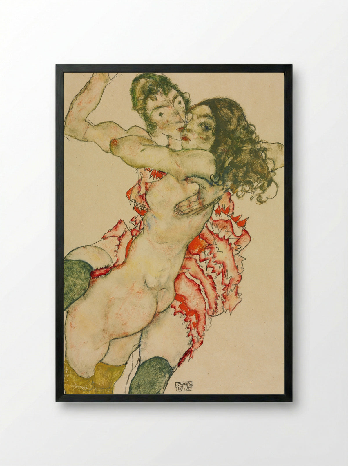 Two Women Embracing - Egon Schiele - Framed Print Black