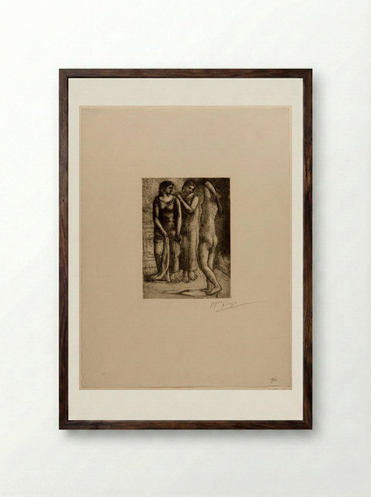 Two Women Looking at Nude Model - Pablo Picasso - Framed Print Dark Wood