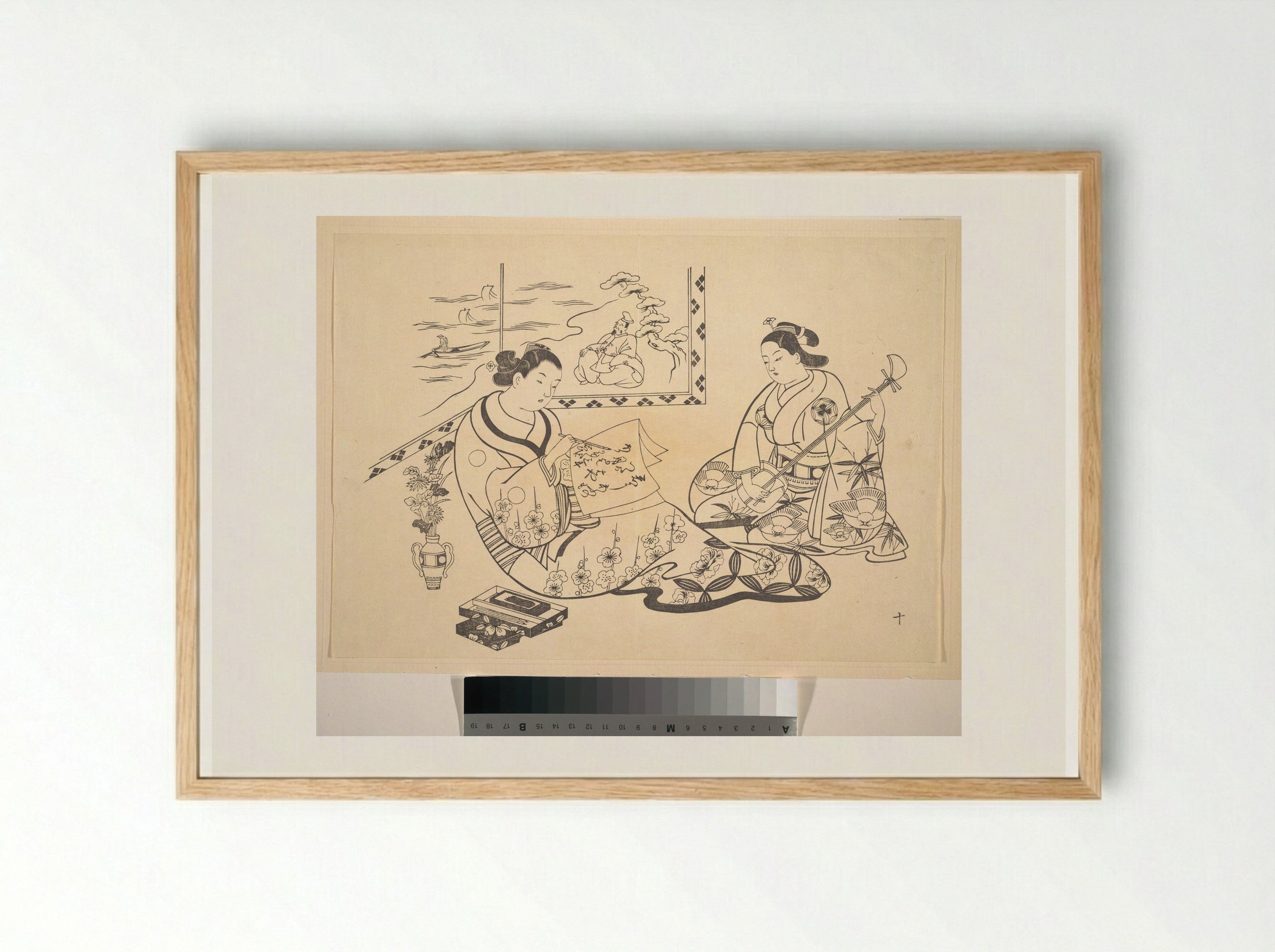 Two Women Seated in a Parlor - Okumura Masanobu - Framed Print Wood
