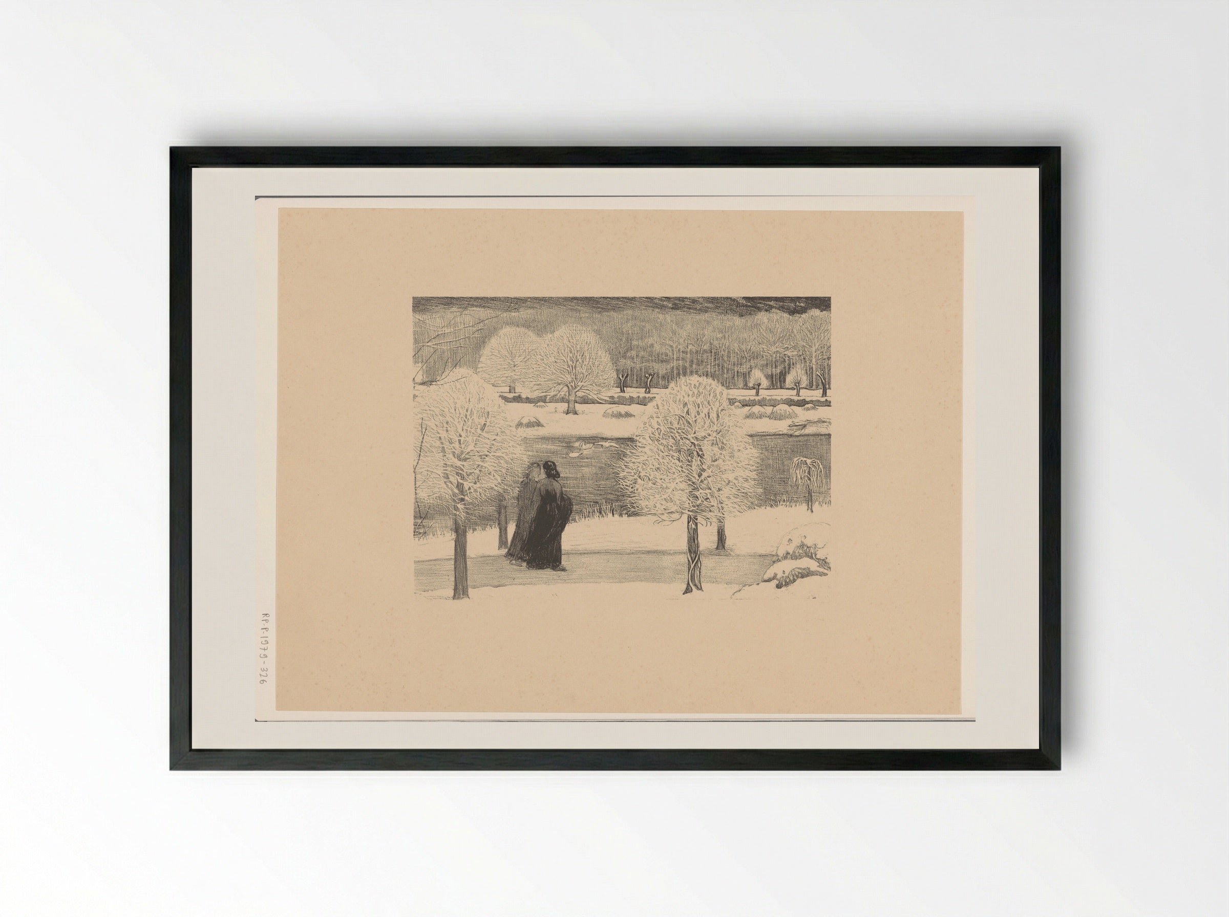 Two Women Walking in a Snowy Landscape - Richard Nicolaüs Roland Holst - Framed Print Black