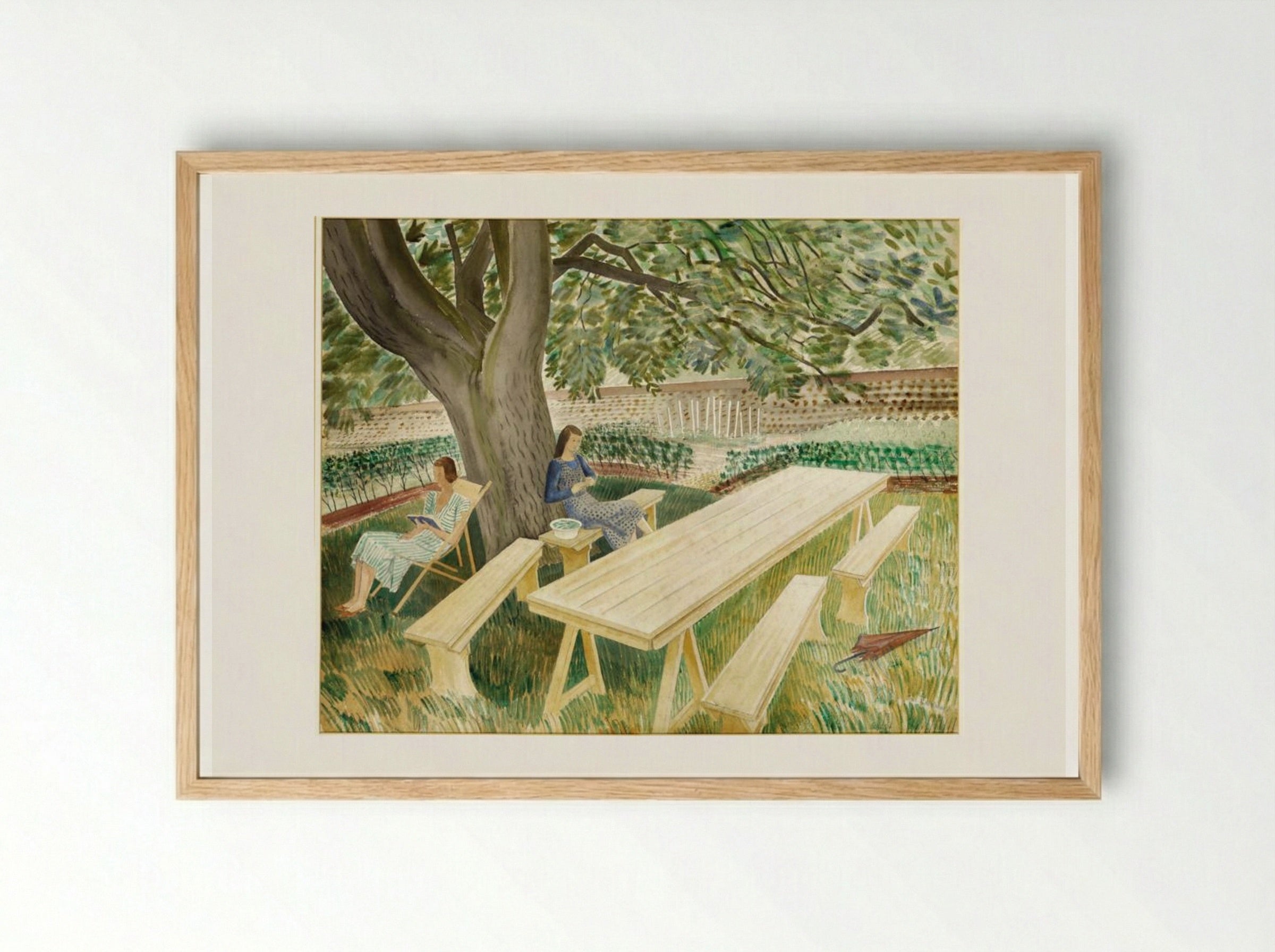Two Women in a Garden - Eric Ravilious - Framed Print Wood