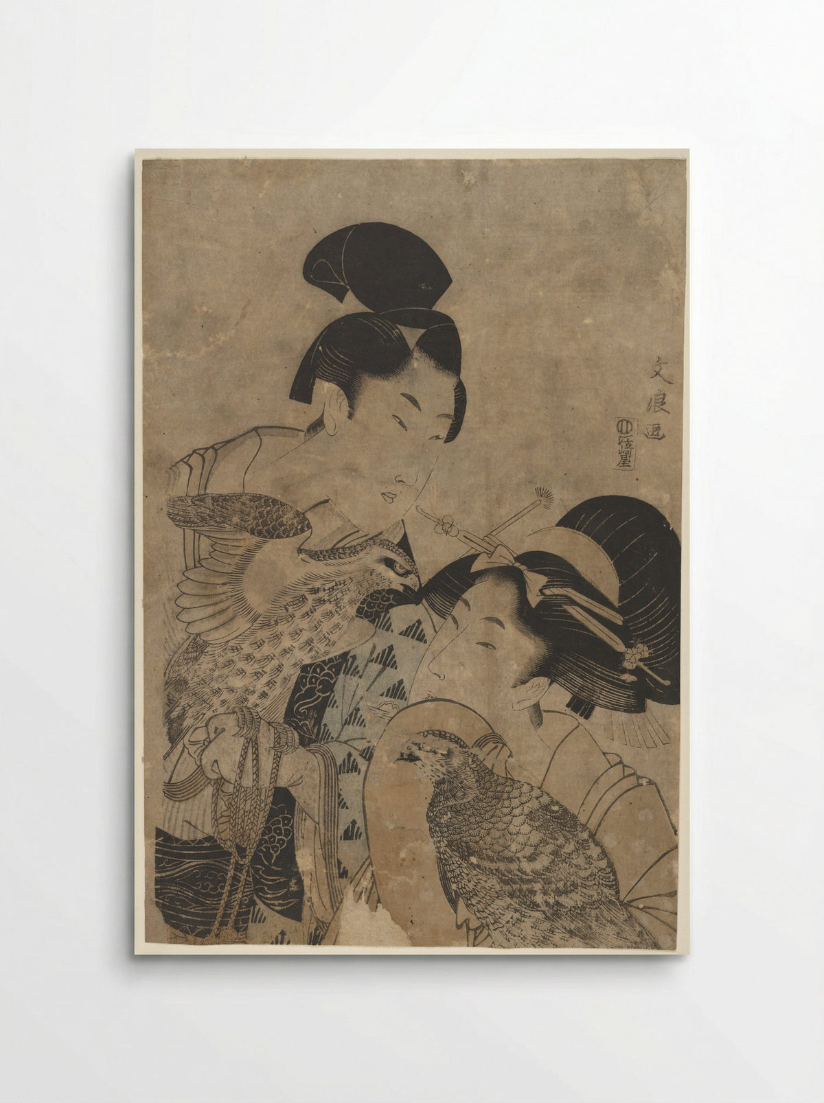 Two Women with Falcons - Bunryō - Poster