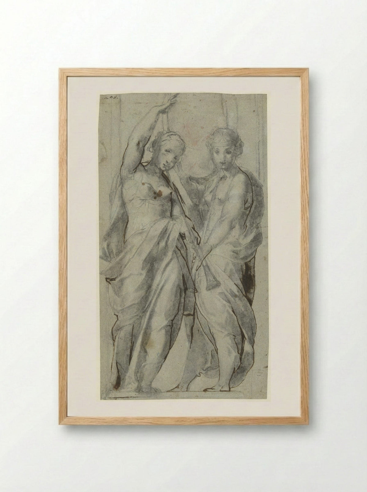 Two Women with Trumpets - Giulio Cesare Procaccini - Framed Print Wood