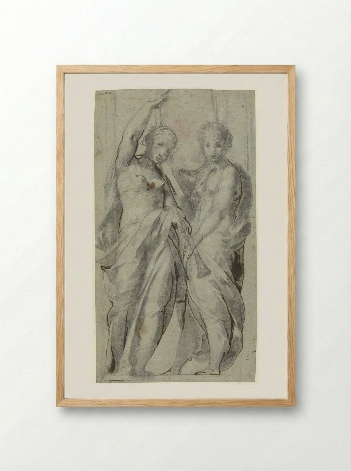 Two Women with Trumpets - Giulio Cesare Procaccini - Framed Print Wood