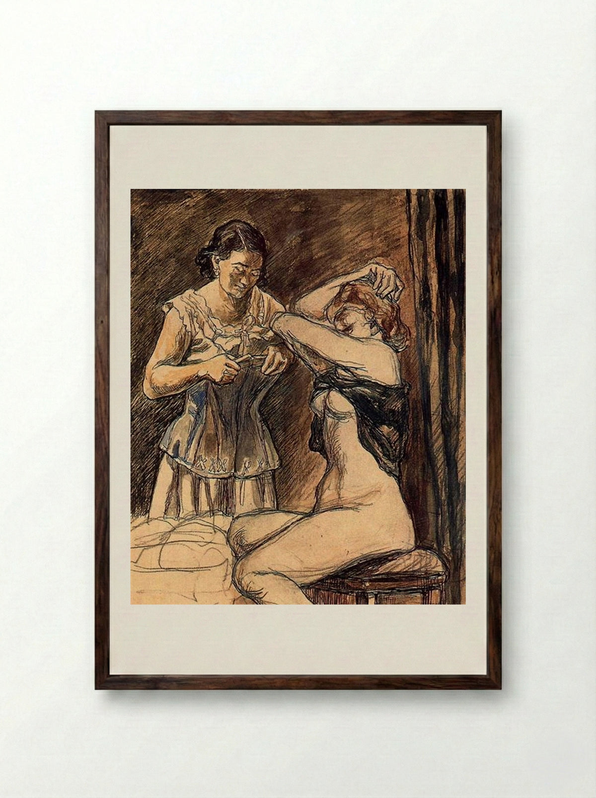 Two Women - José Gutiérrez Solana - Framed Print Dark Wood