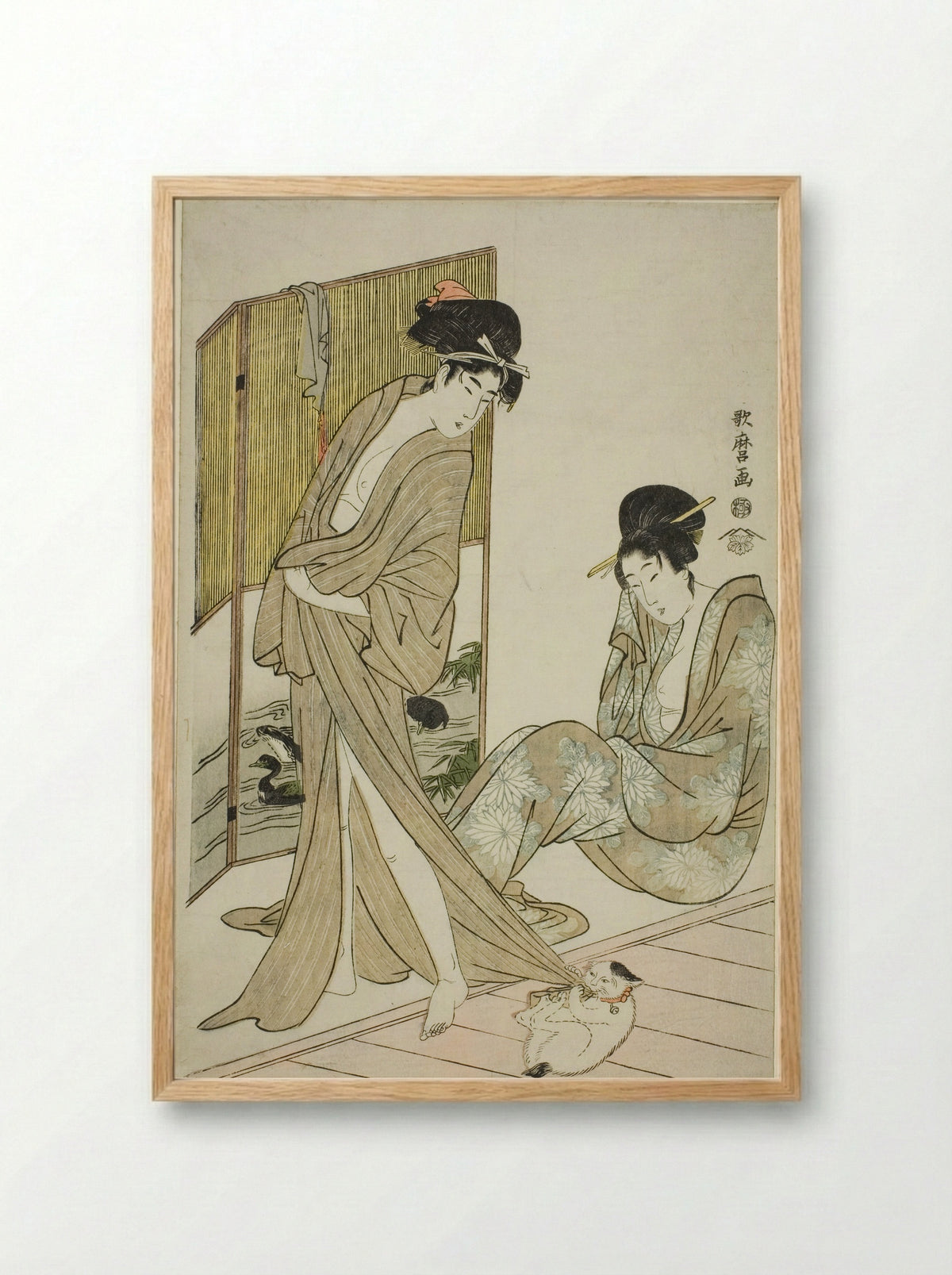 Two Young Women after a Bath - Kitagawa Utamaro - Framed Print Wood
