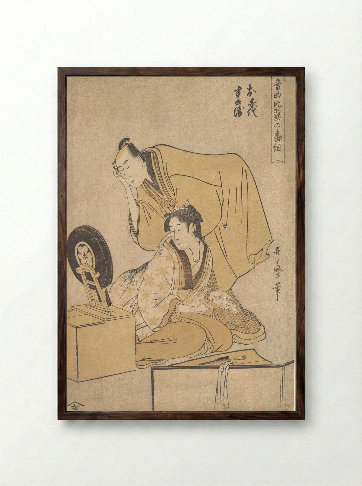 Two actors, from the series Musical Program of True Love - Kitagawa Utamaro - Framed Print Dark Wood