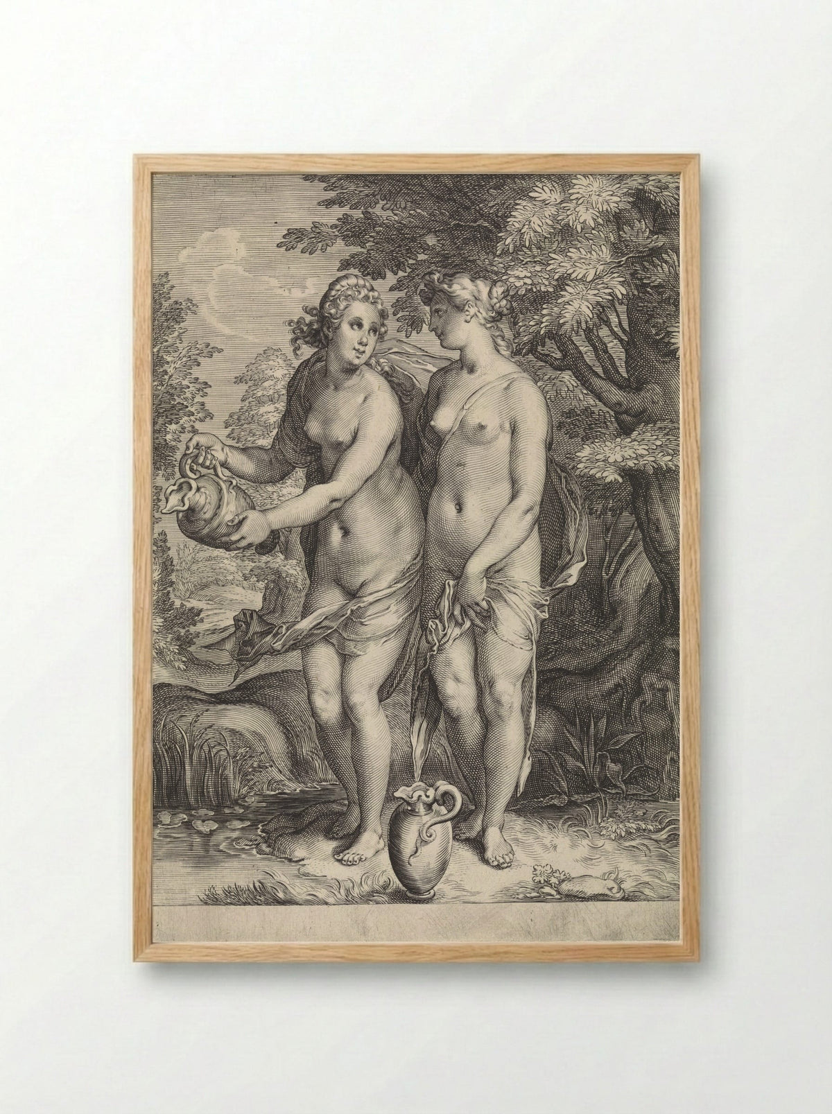 Two of Diana's Nymphs at a Stream - Jan Saenredam - Framed Print Wood