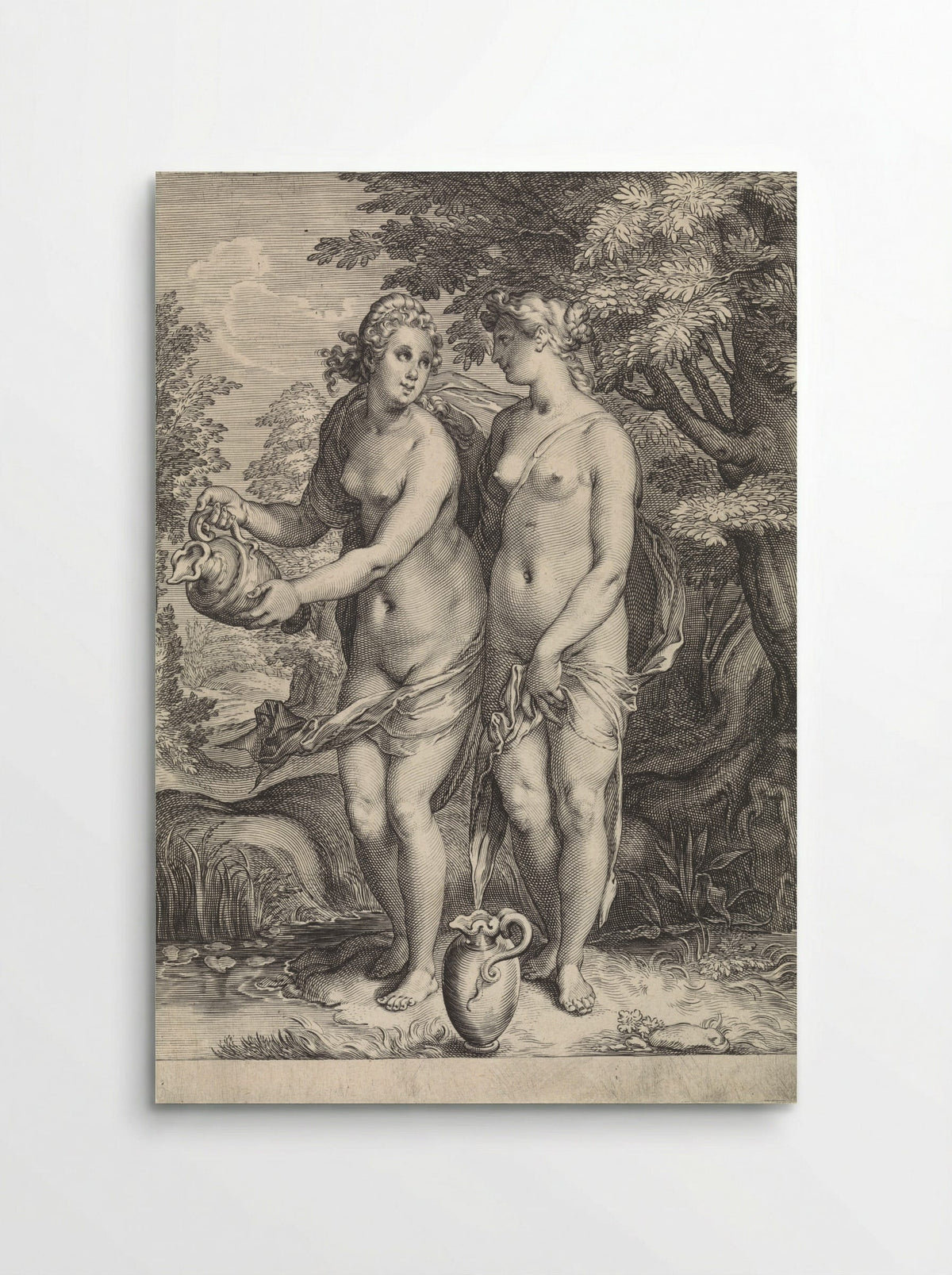 Two of Diana's Nymphs at a Stream - Jan Saenredam - Poster