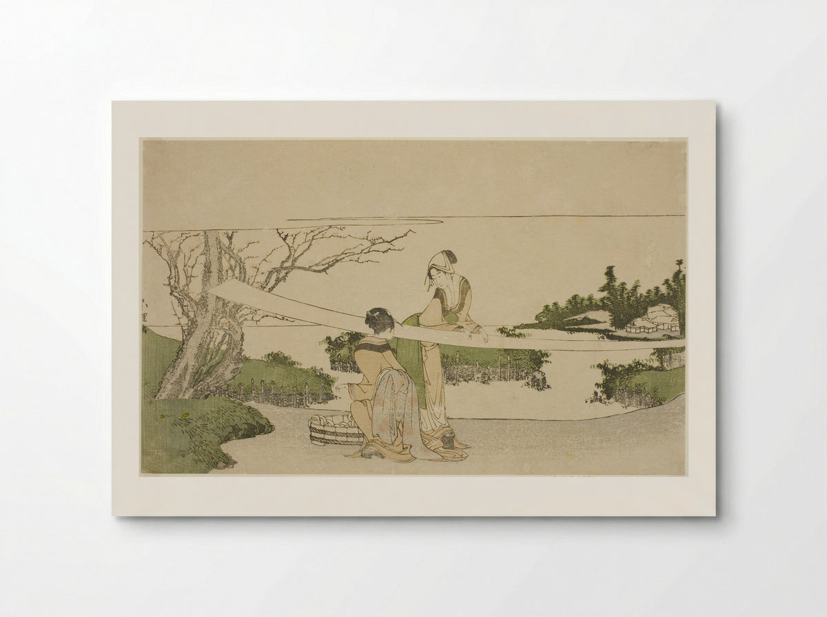 Two women stretching cloth - Katsushika Hokusai - Poster