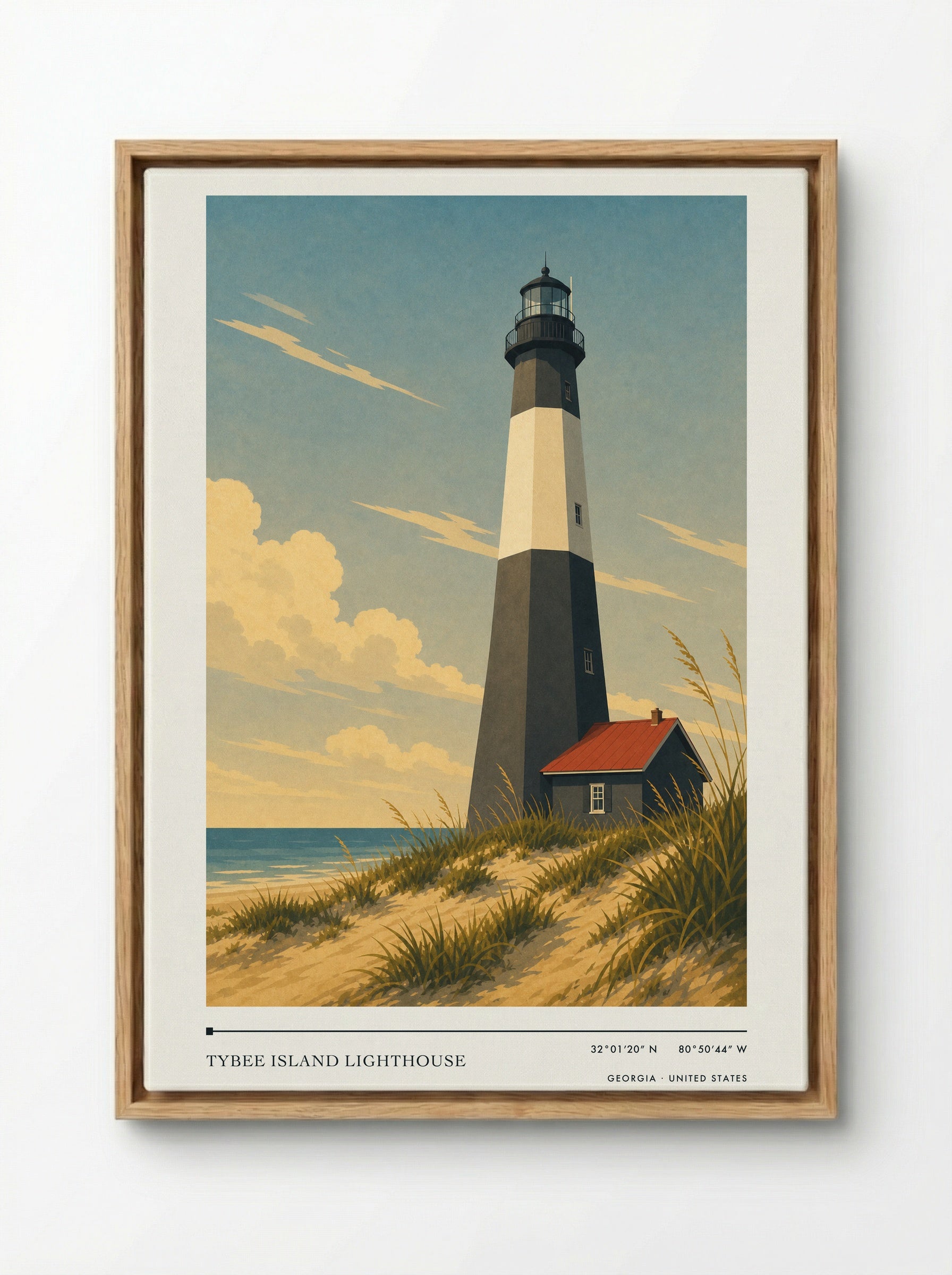 Tybee Island Lighthouse Georgia United States Travel Poster - Framed Canvas Wood