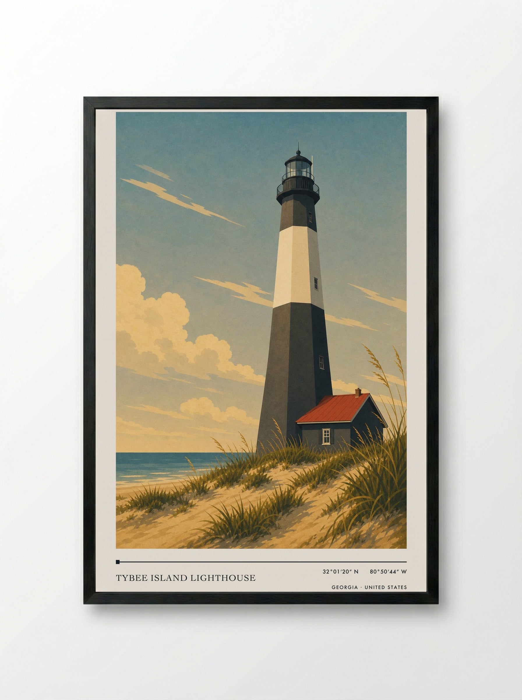 Tybee Island Lighthouse Georgia United States Travel Poster - Framed Print Black
