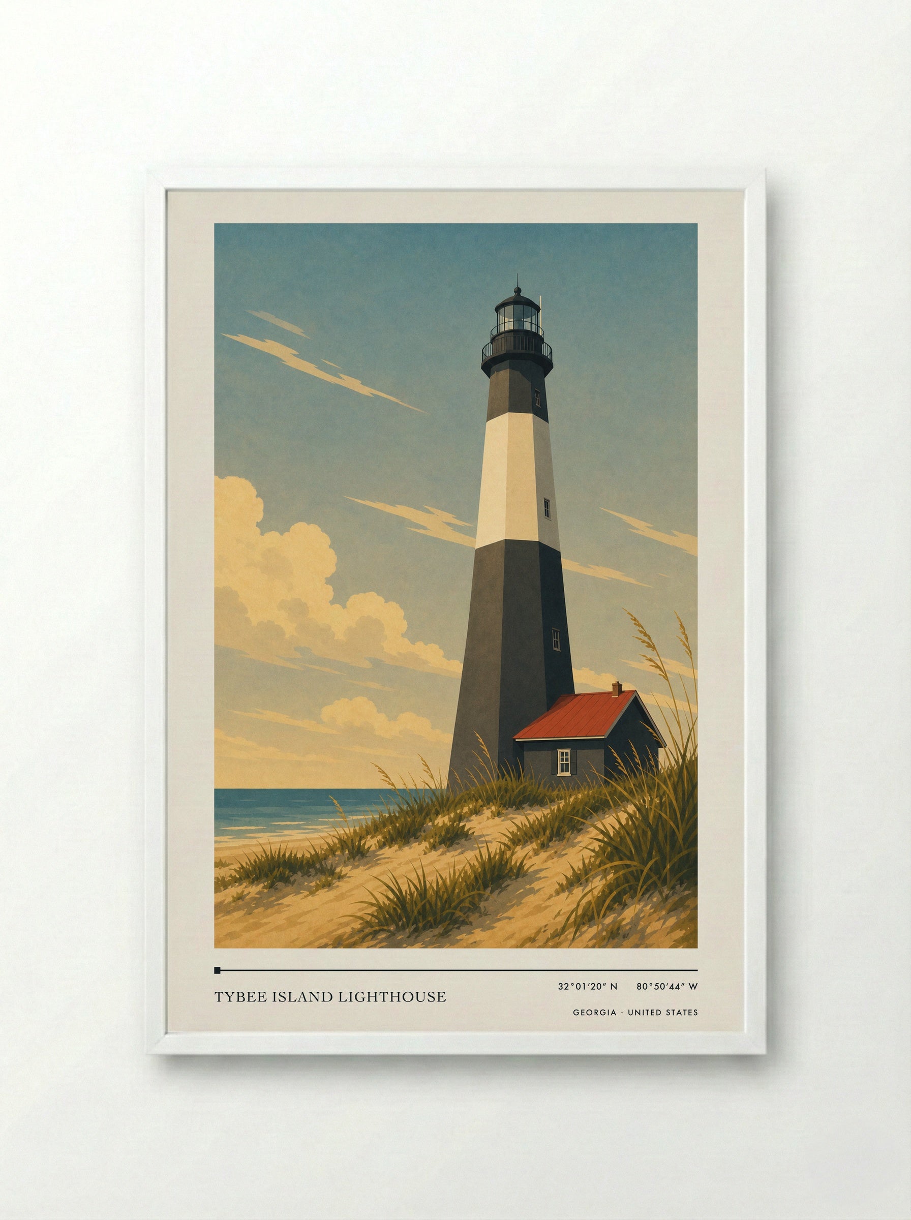 Tybee Island Lighthouse Georgia United States Travel Poster - Framed Print White