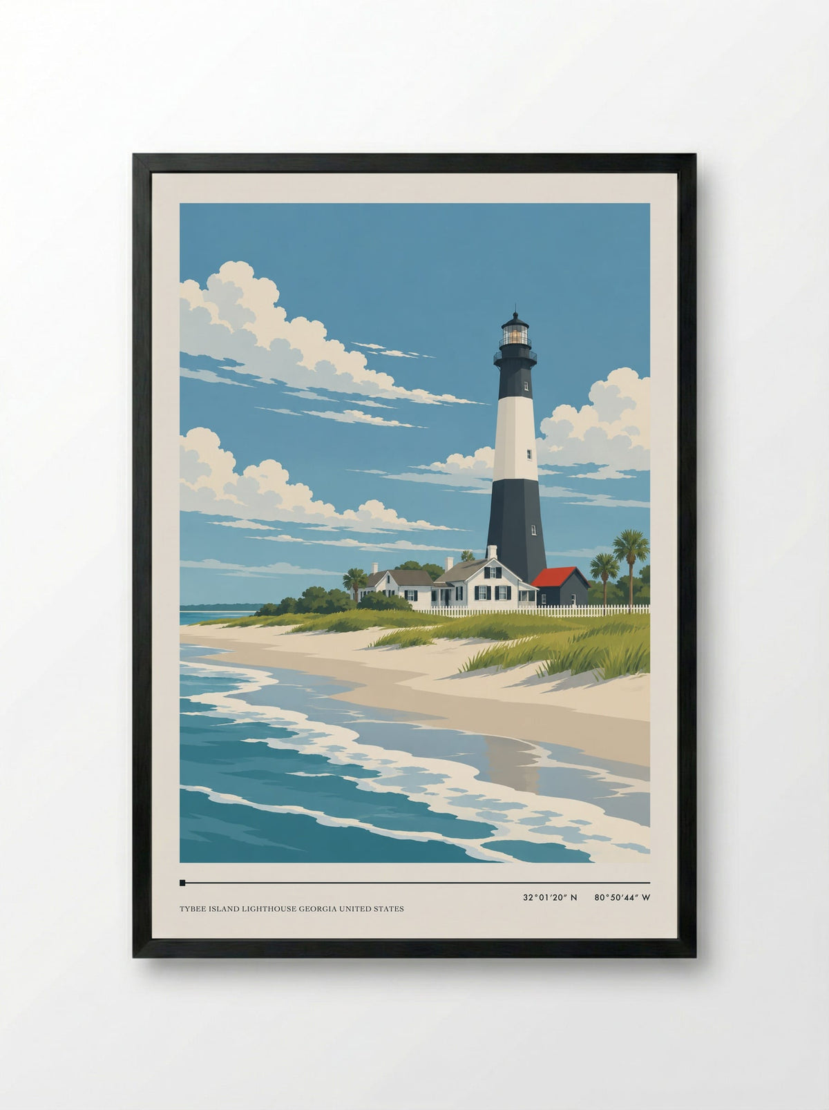 Tybee Island Lighthouse Georgia United States | Travel Poster - Framed Print Black