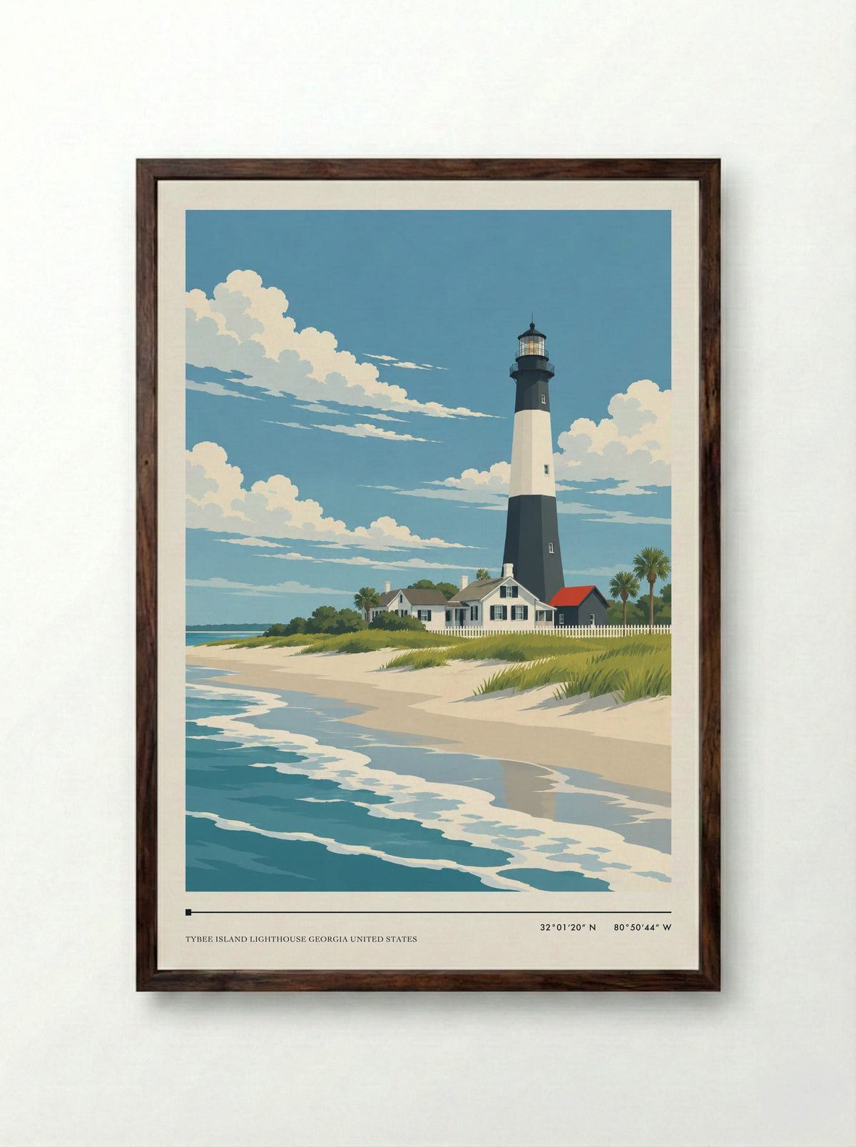 Tybee Island Lighthouse Georgia United States | Travel Poster - Framed Print Dark Wood
