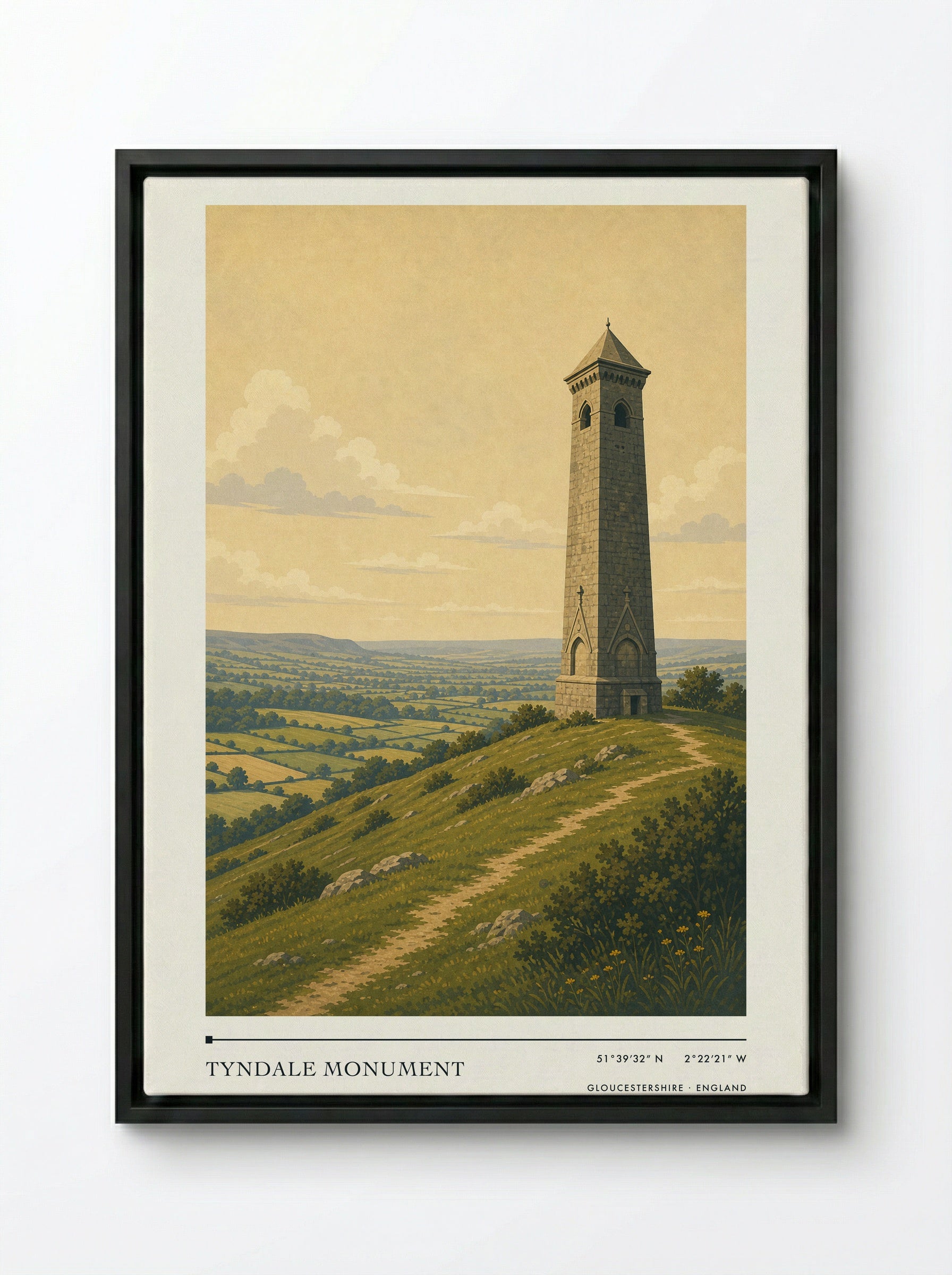 Tyndale Monument Gloucestershire England Travel Poster - Framed Canvas Black