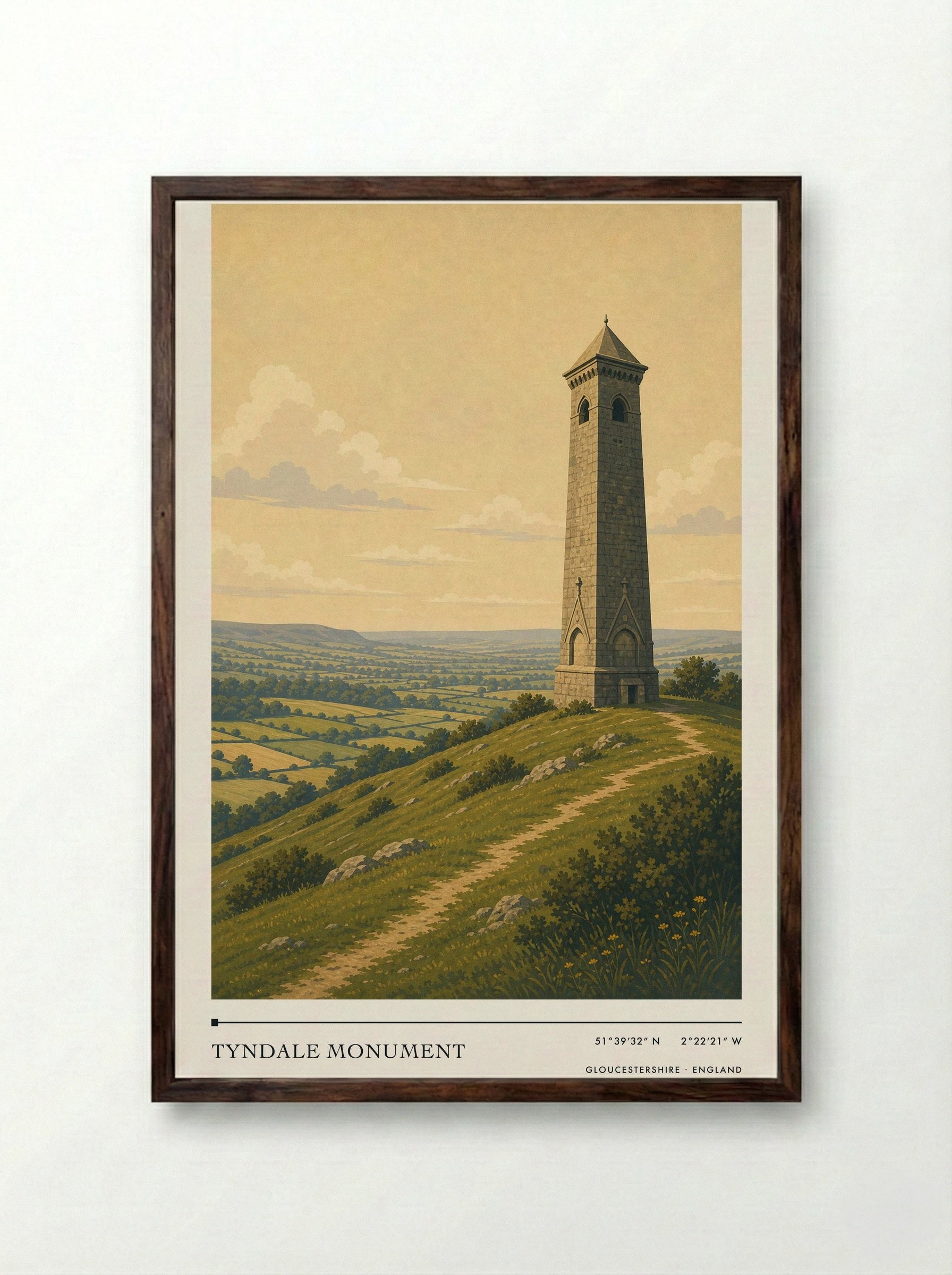 Tyndale Monument Gloucestershire England Travel Poster - Framed Print Dark Wood