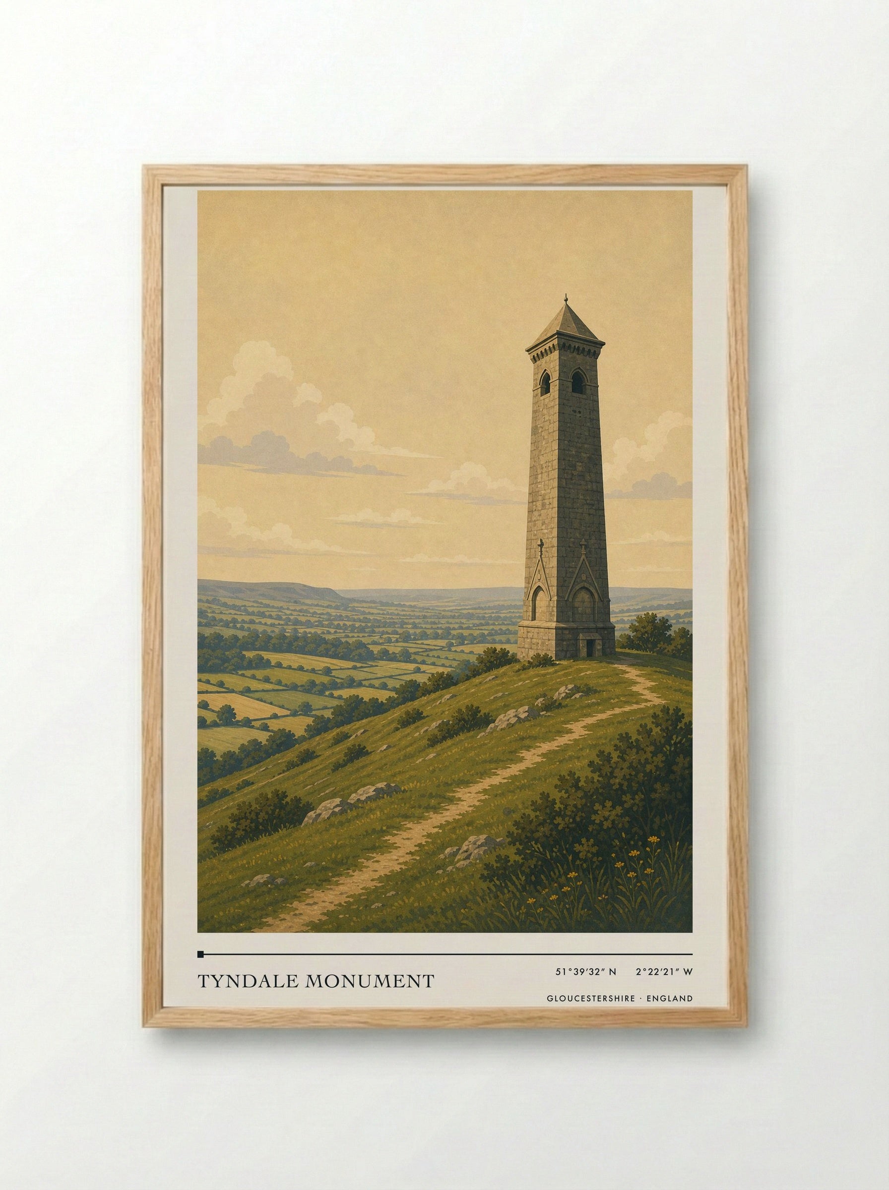Tyndale Monument Gloucestershire England Travel Poster - Framed Print Wood