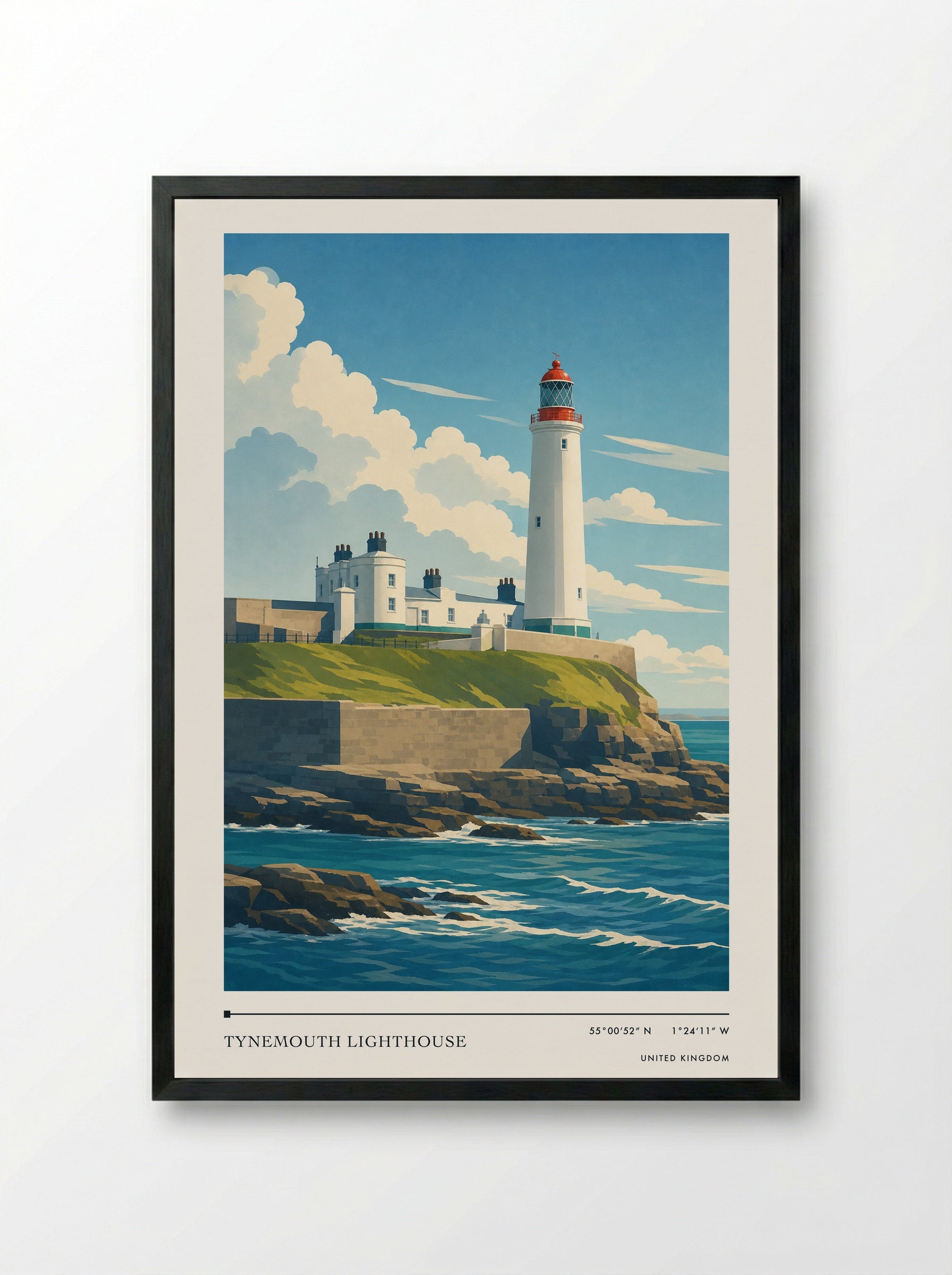 Tynemouth lighthouse United Kingdom Travel Poster - Framed Print Black