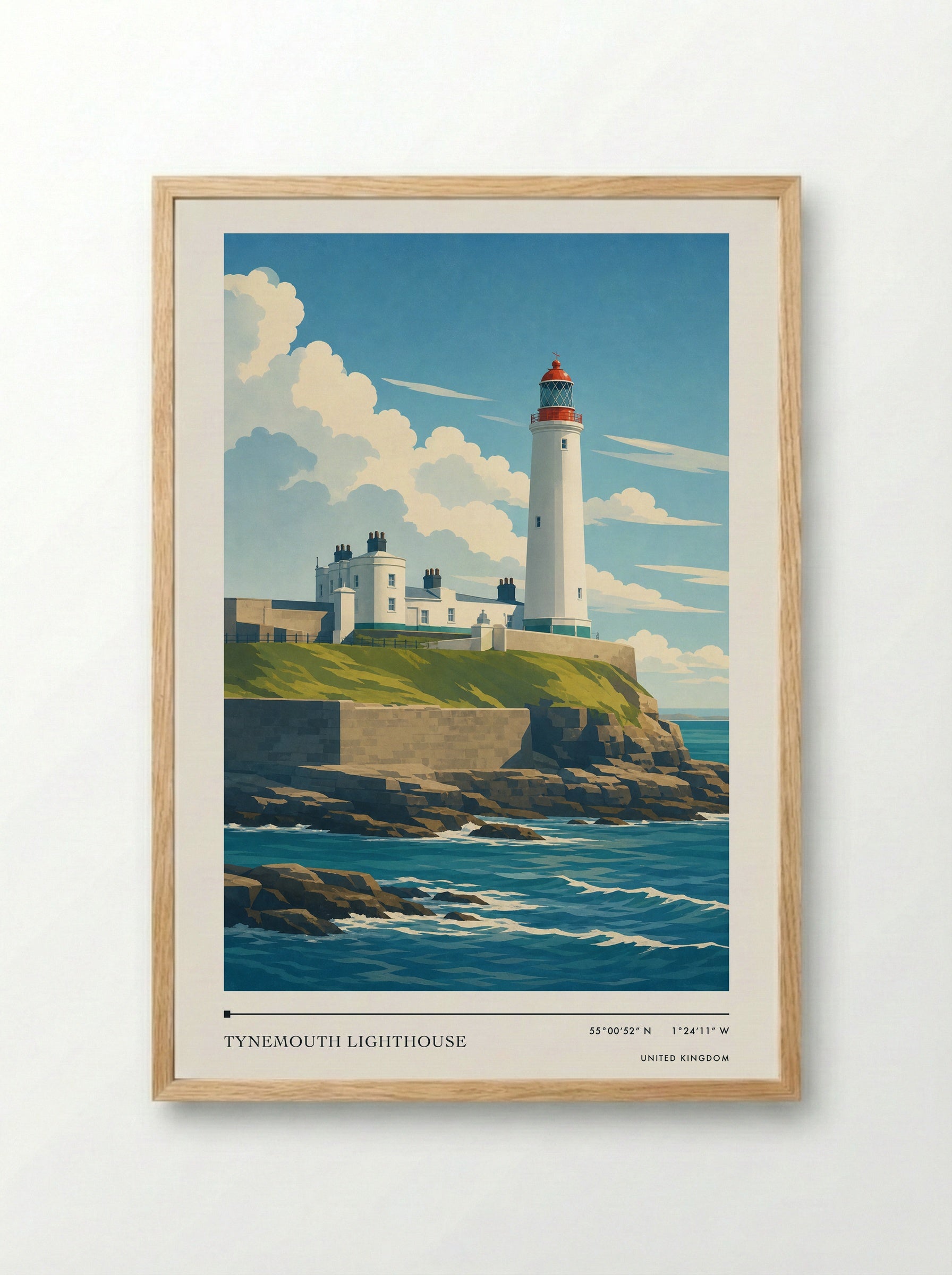 Tynemouth lighthouse United Kingdom Travel Poster - Framed Print Wood