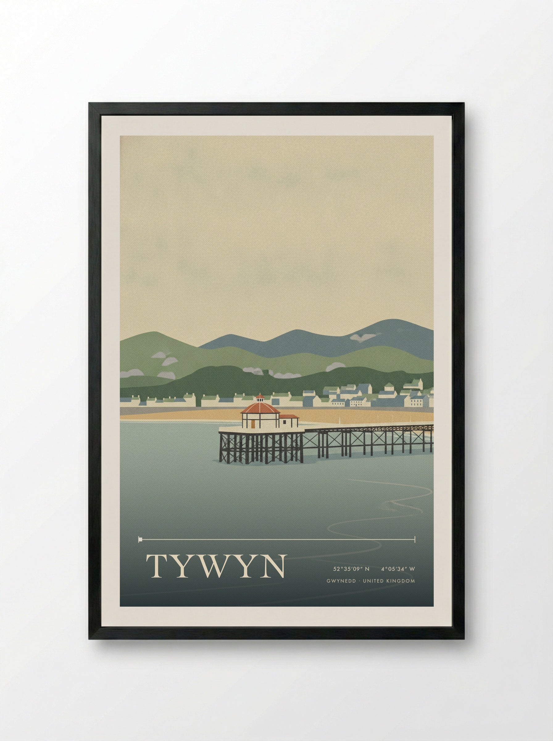Tywyn Gwynedd United Kingdom Travel Poster - Framed Print Black