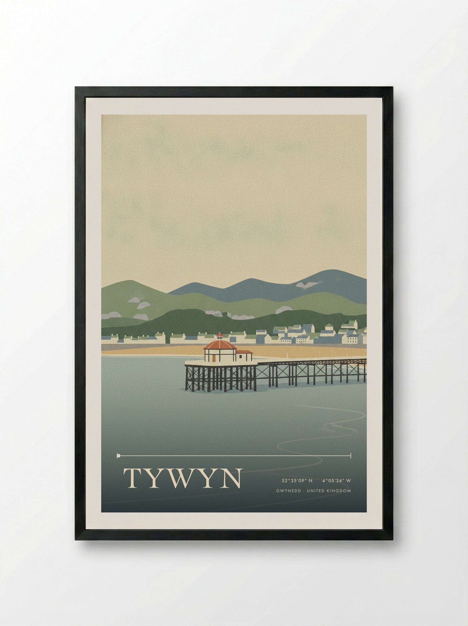 Tywyn Gwynedd United Kingdom Travel Poster - Framed Print Black