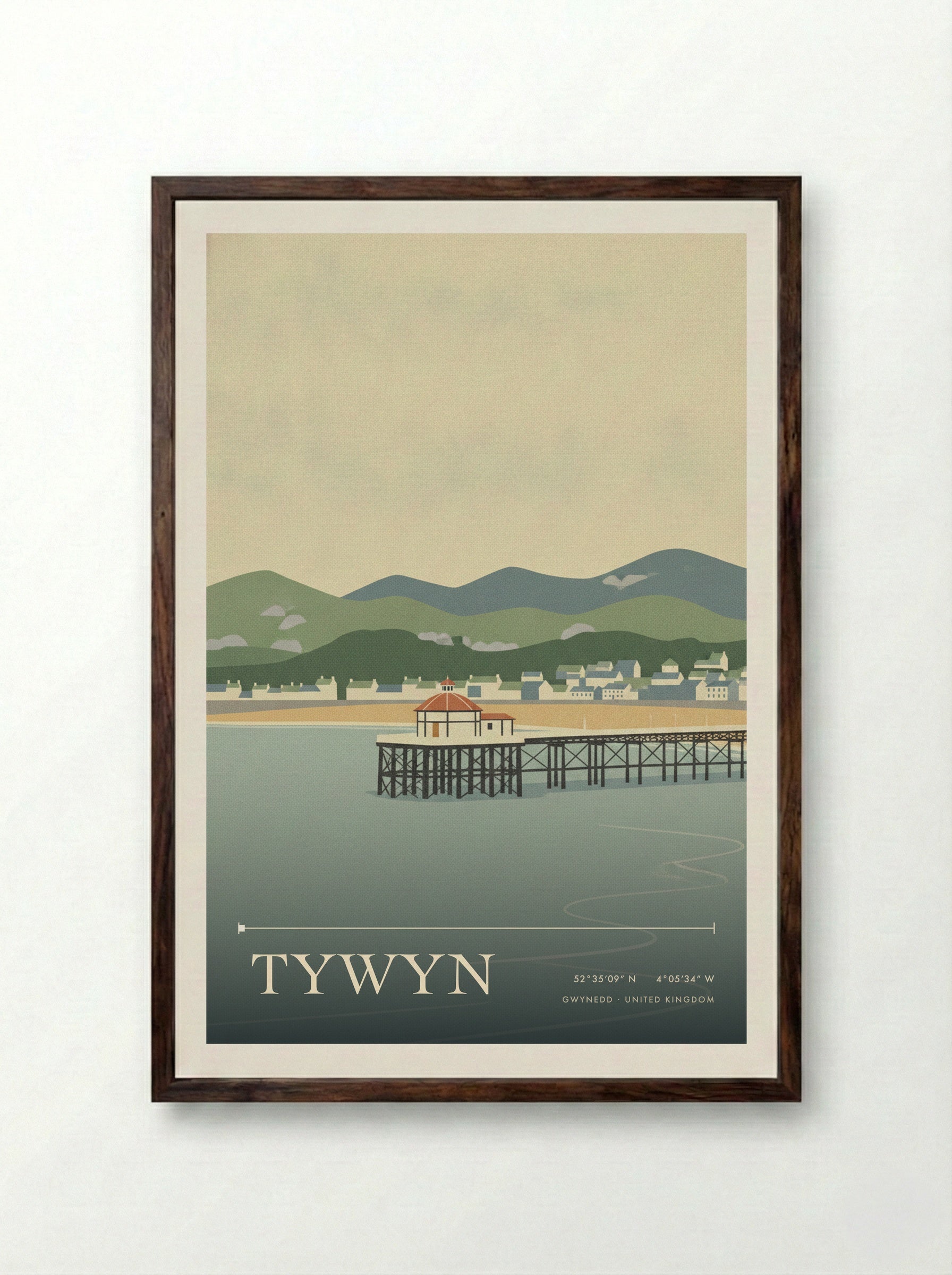 Tywyn Gwynedd United Kingdom Travel Poster - Framed Print Dark Wood