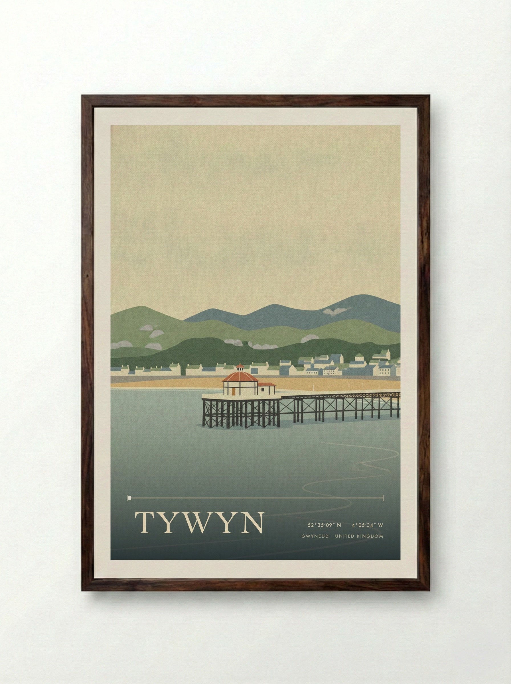 Tywyn Gwynedd United Kingdom Travel Poster - Framed Print Dark Wood